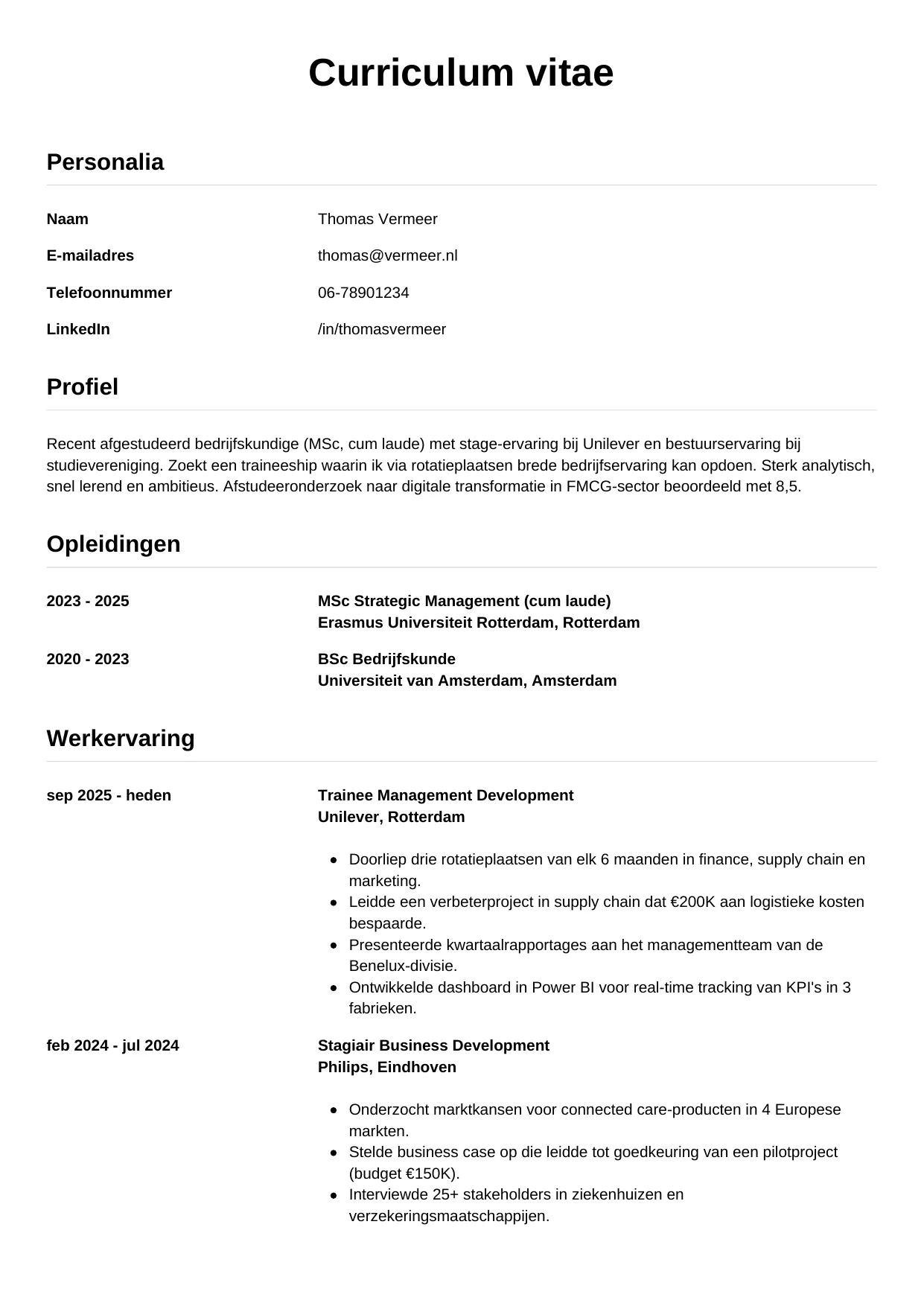 CV Simpel voor trainee