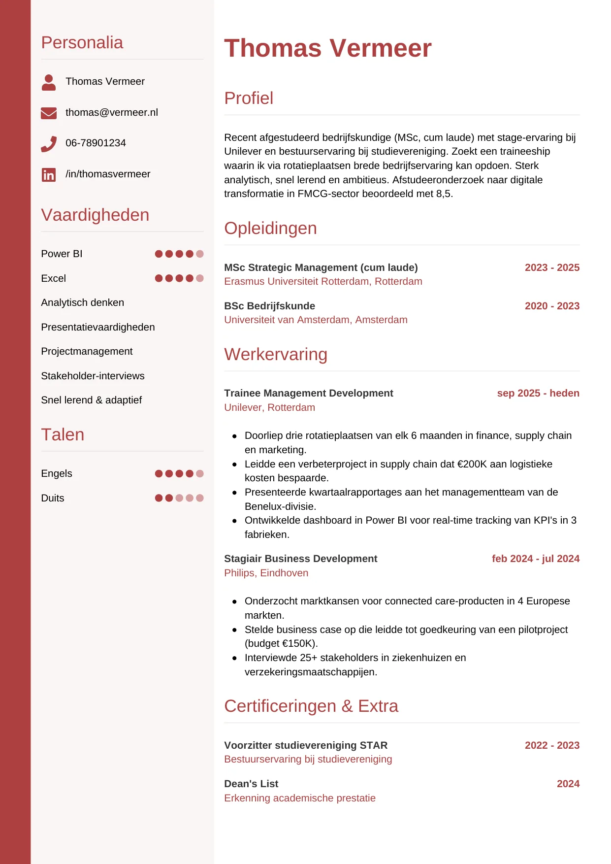 CV Verticaal voor trainee