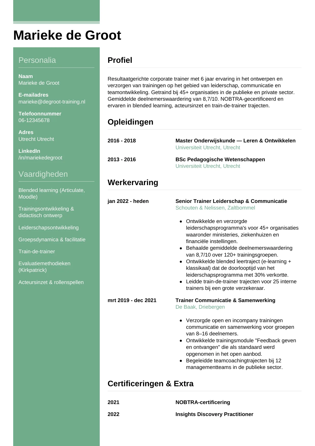 CV Casual voor trainer