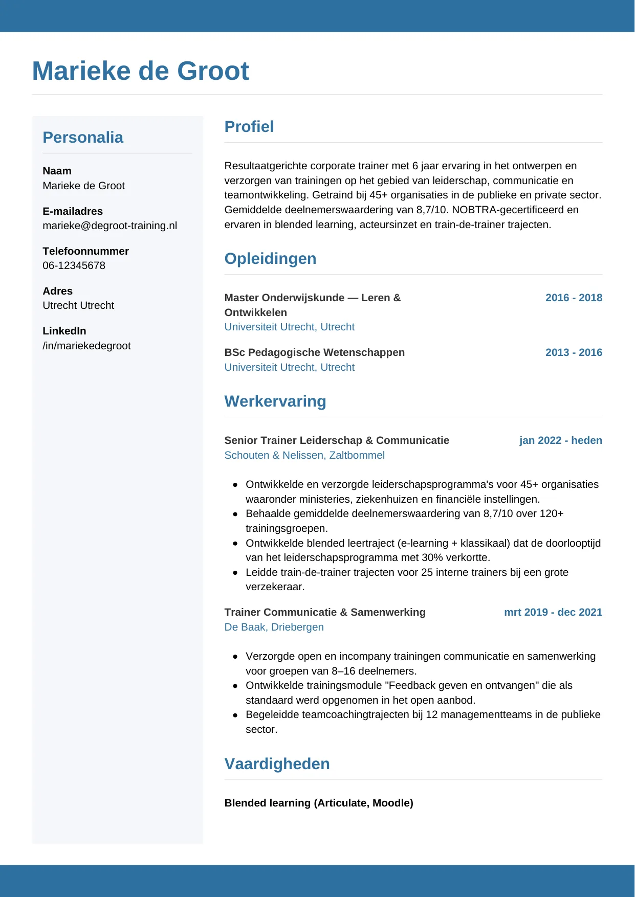 CV Horizontaal voor trainer