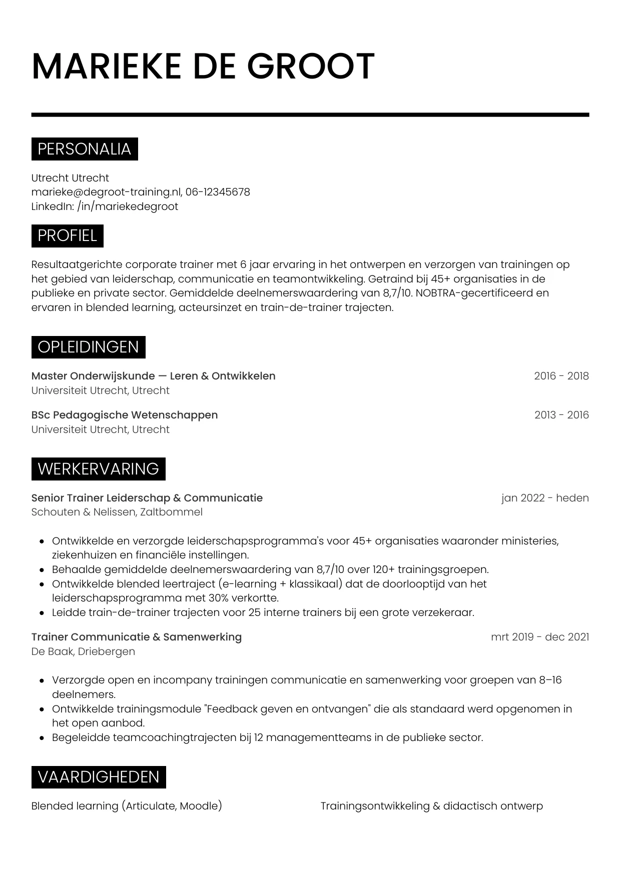 CV Metro voor trainer