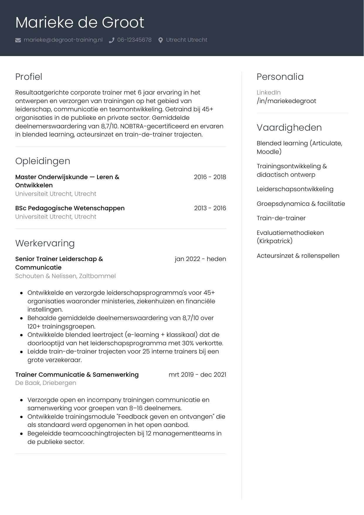 CV Professioneel voor trainer