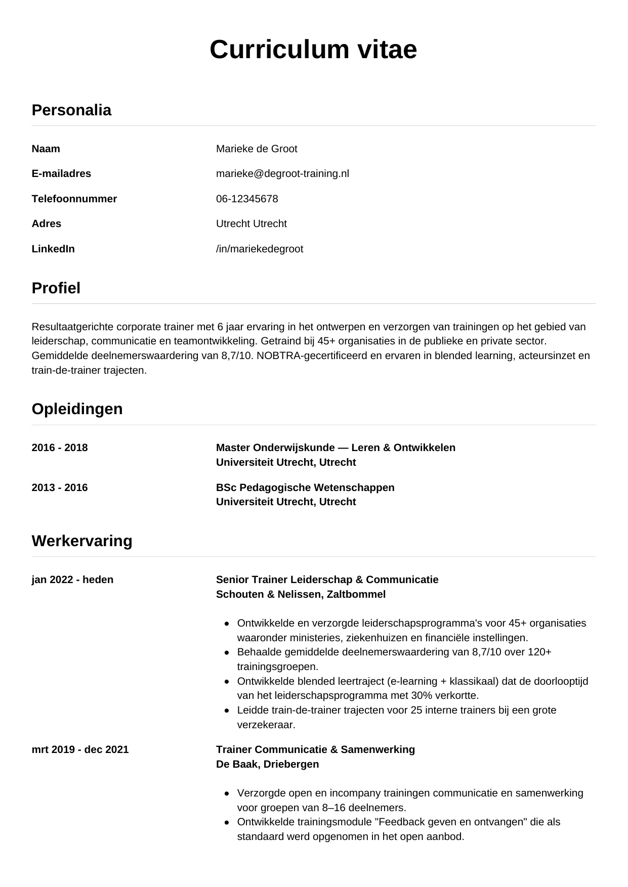 CV Simpel voor trainer