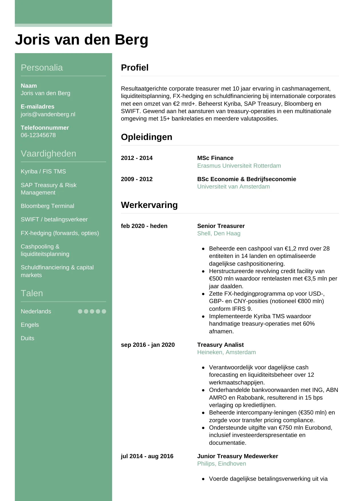 CV Casual voor treasurer