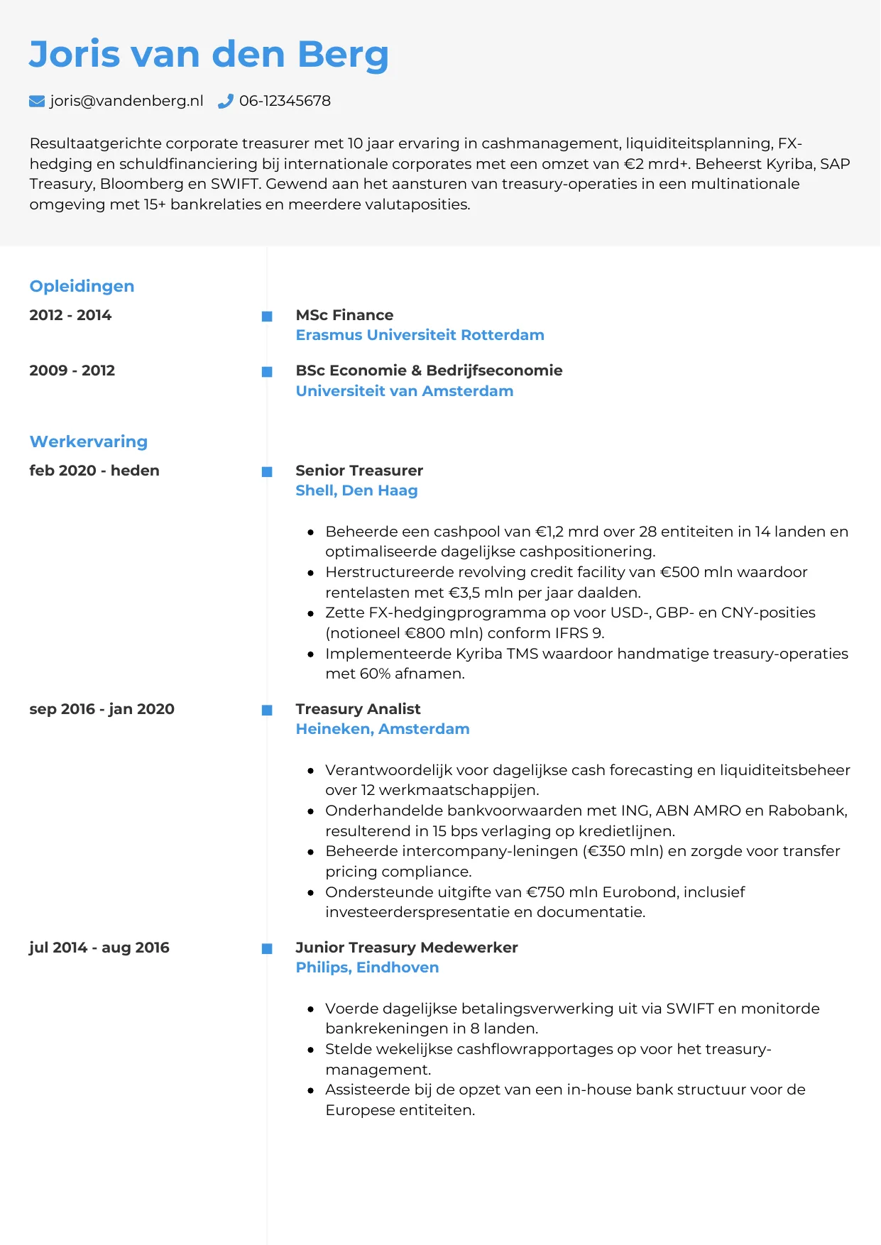 CV Chrono voor treasurer
