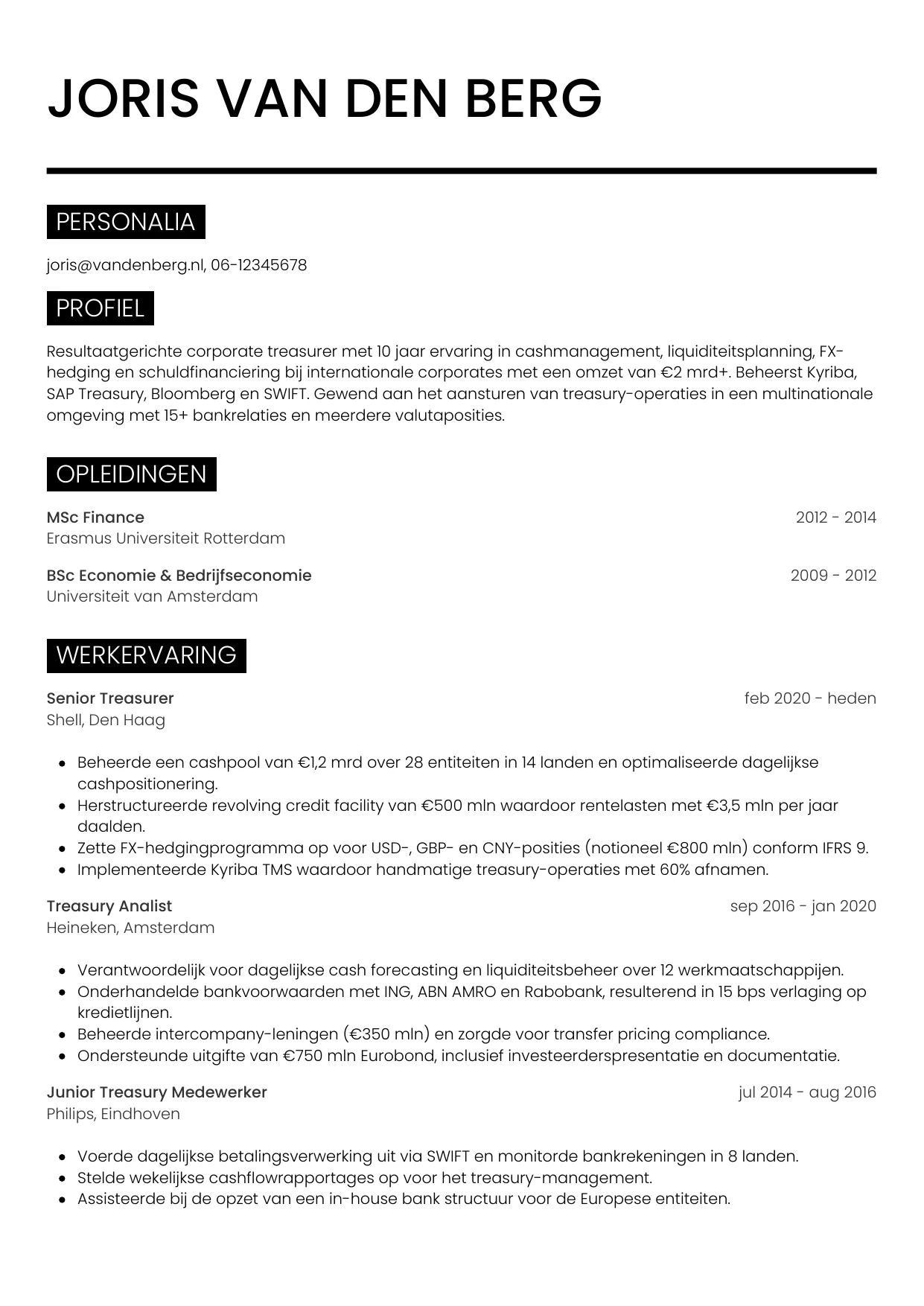 CV Metro voor treasurer