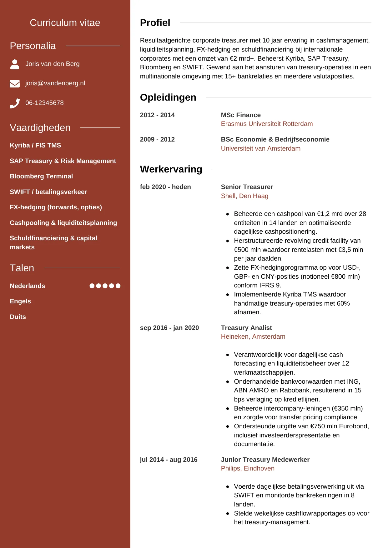 CV Modern voor treasurer