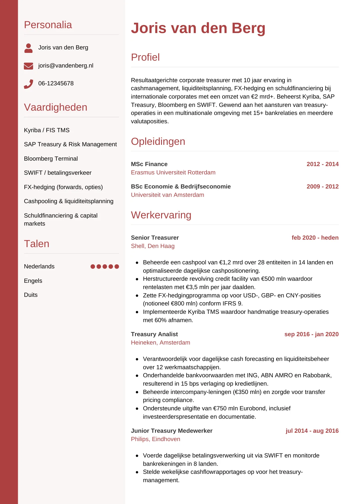 CV Verticaal voor treasurer