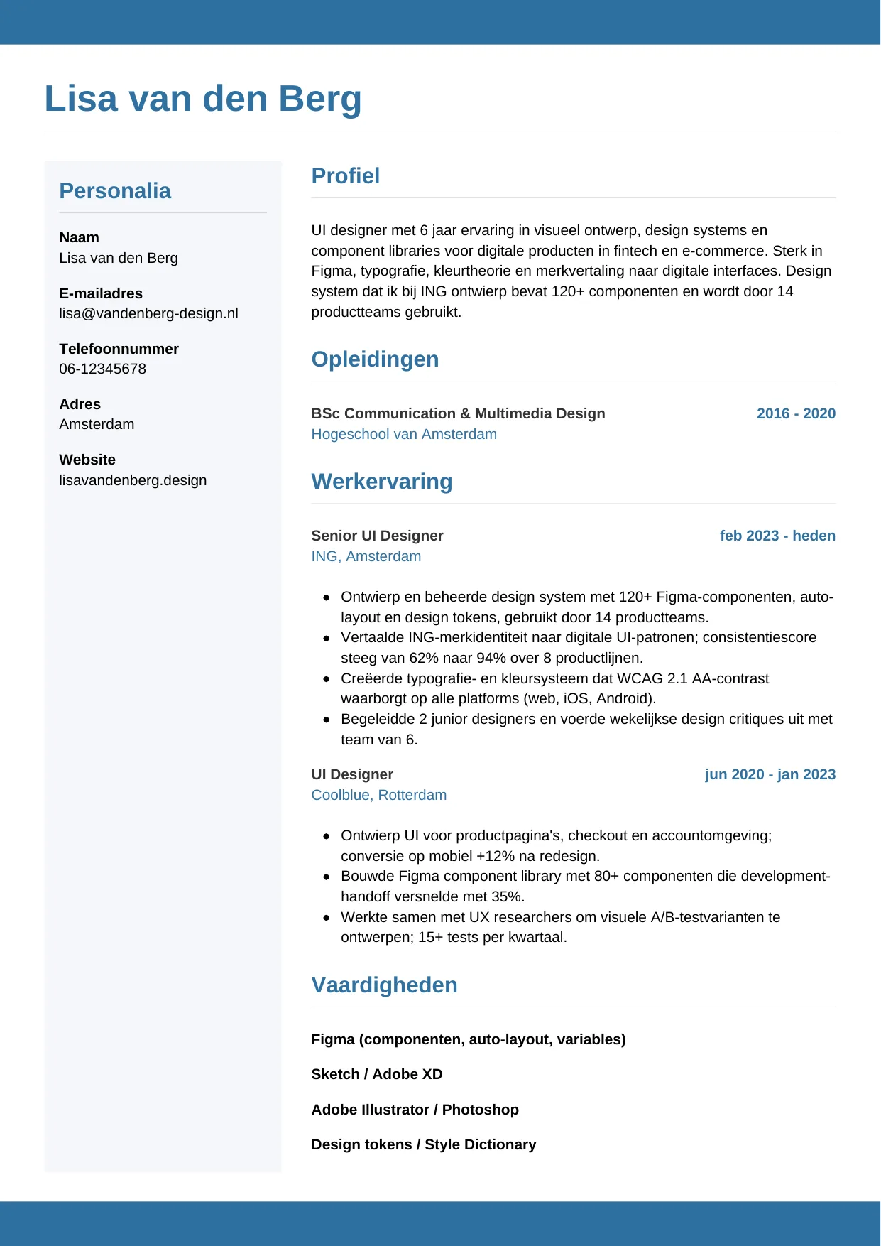 CV Horizontaal voor ui designer