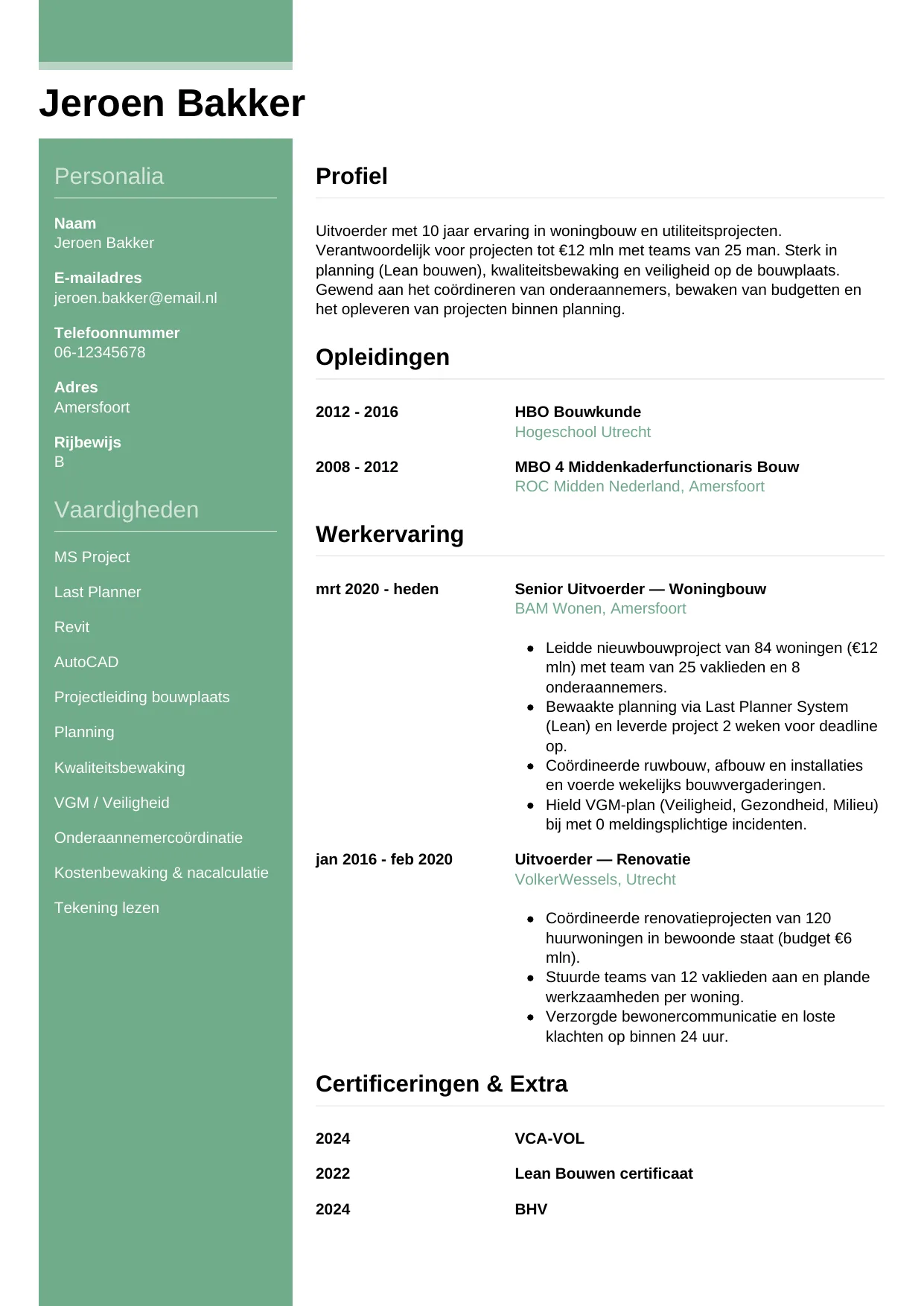 CV Casual voor uitvoerder