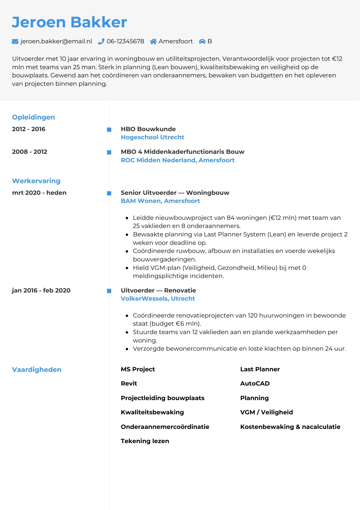 CV Chrono voor uitvoerder