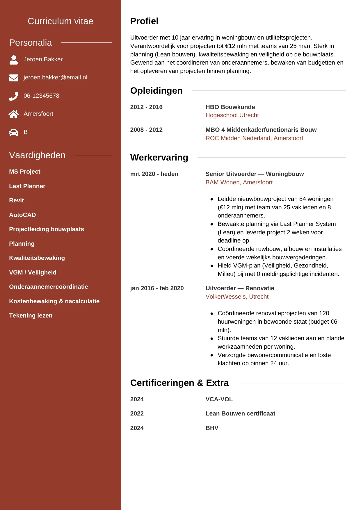 CV Modern voor uitvoerder