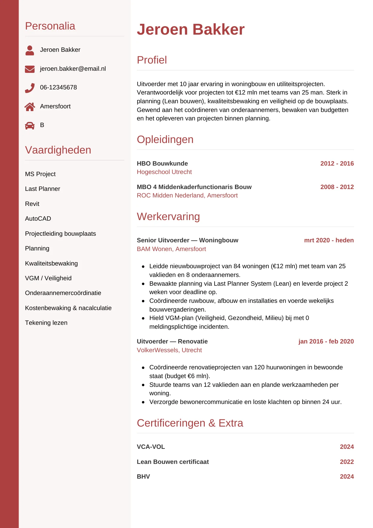 CV Verticaal voor uitvoerder