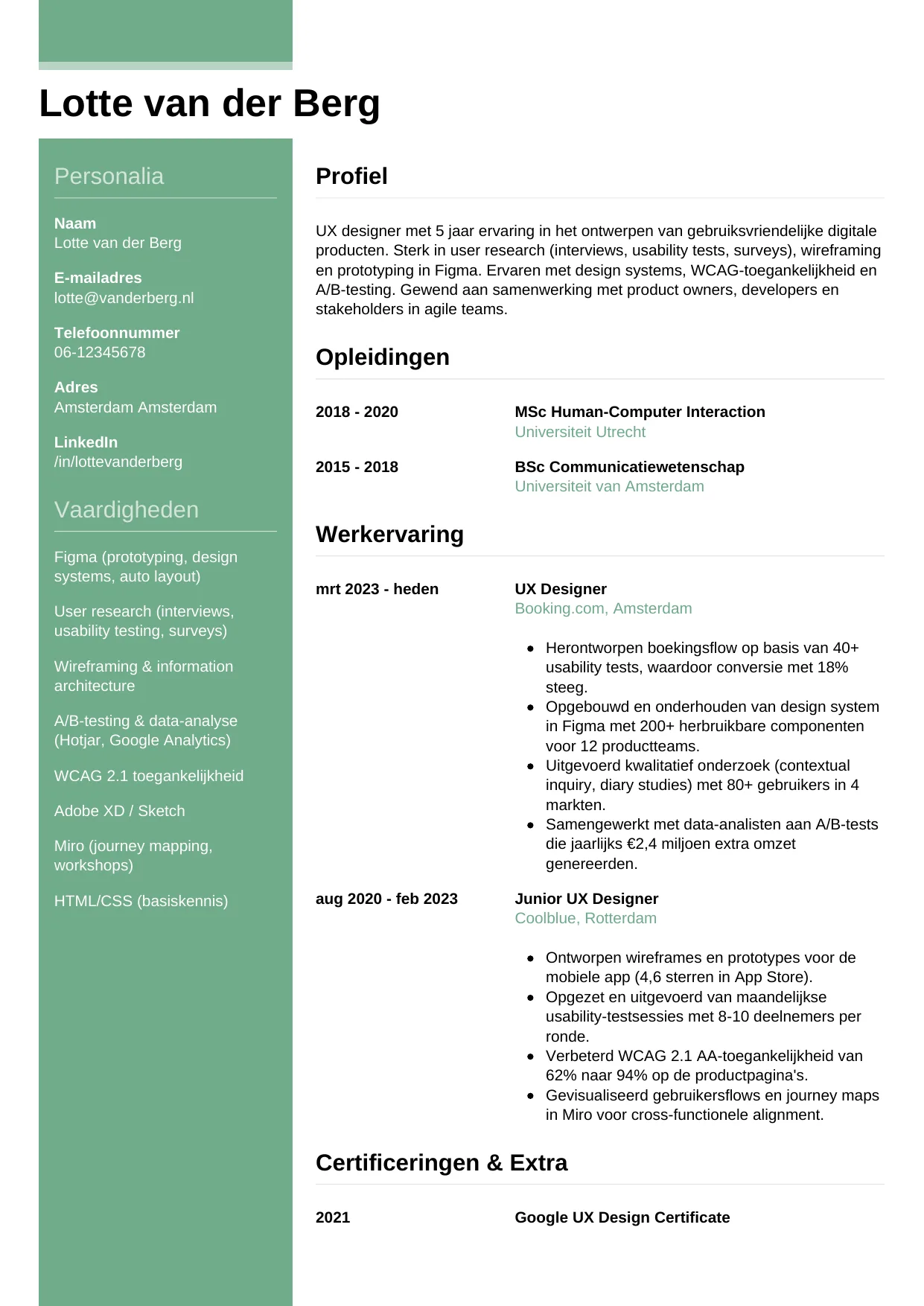 CV Casual voor ux designer
