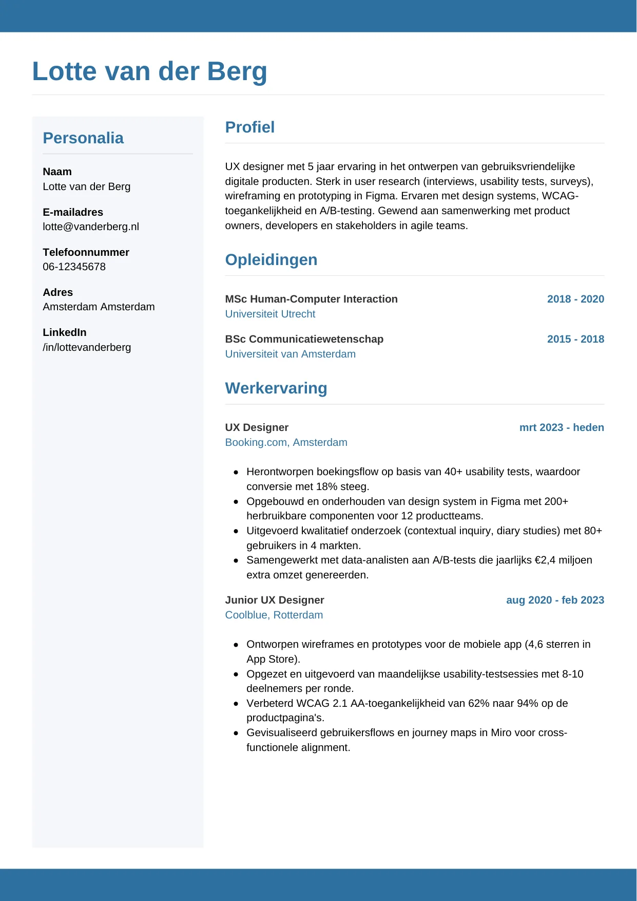 CV Horizontaal voor ux designer