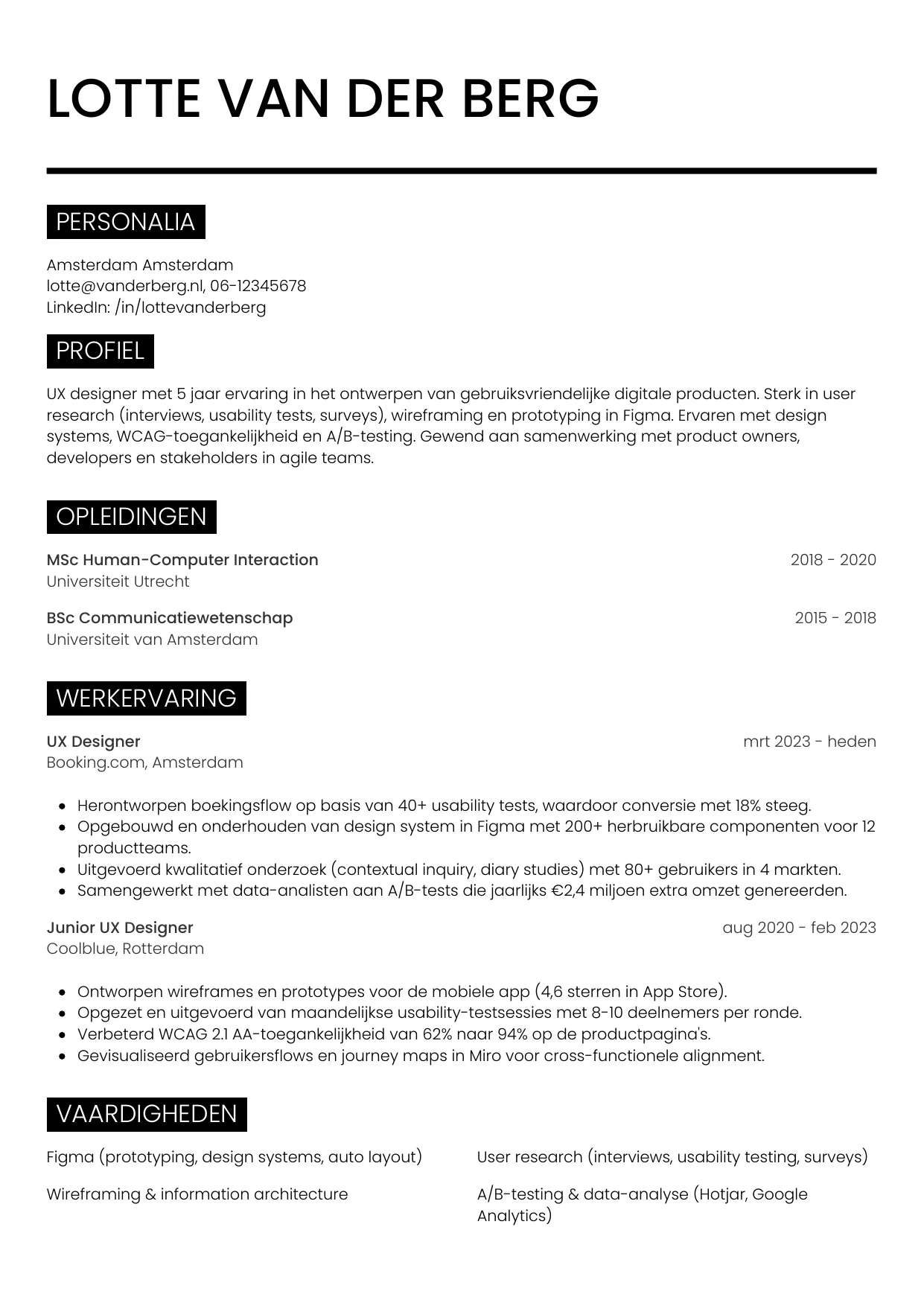 CV Metro voor ux designer