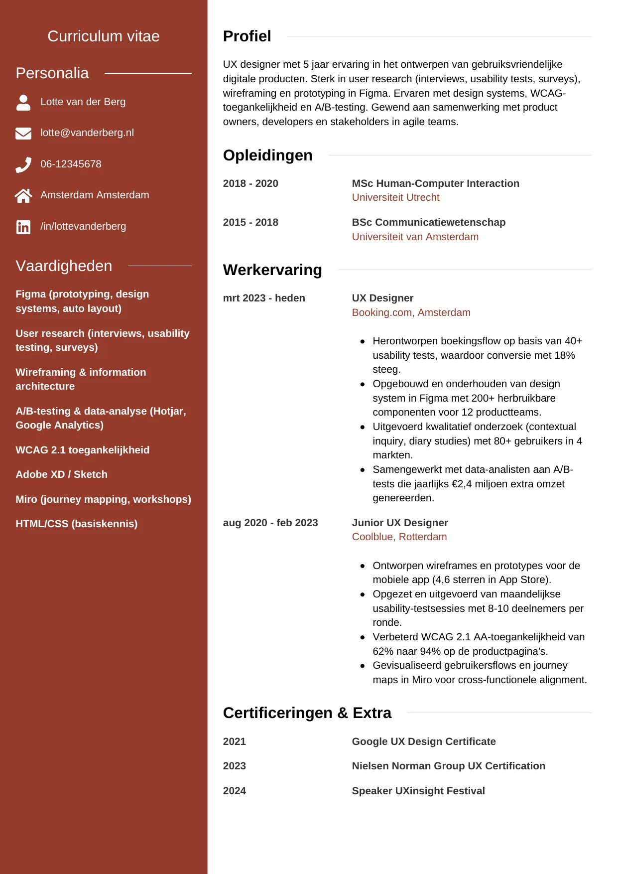 CV Modern voor ux designer
