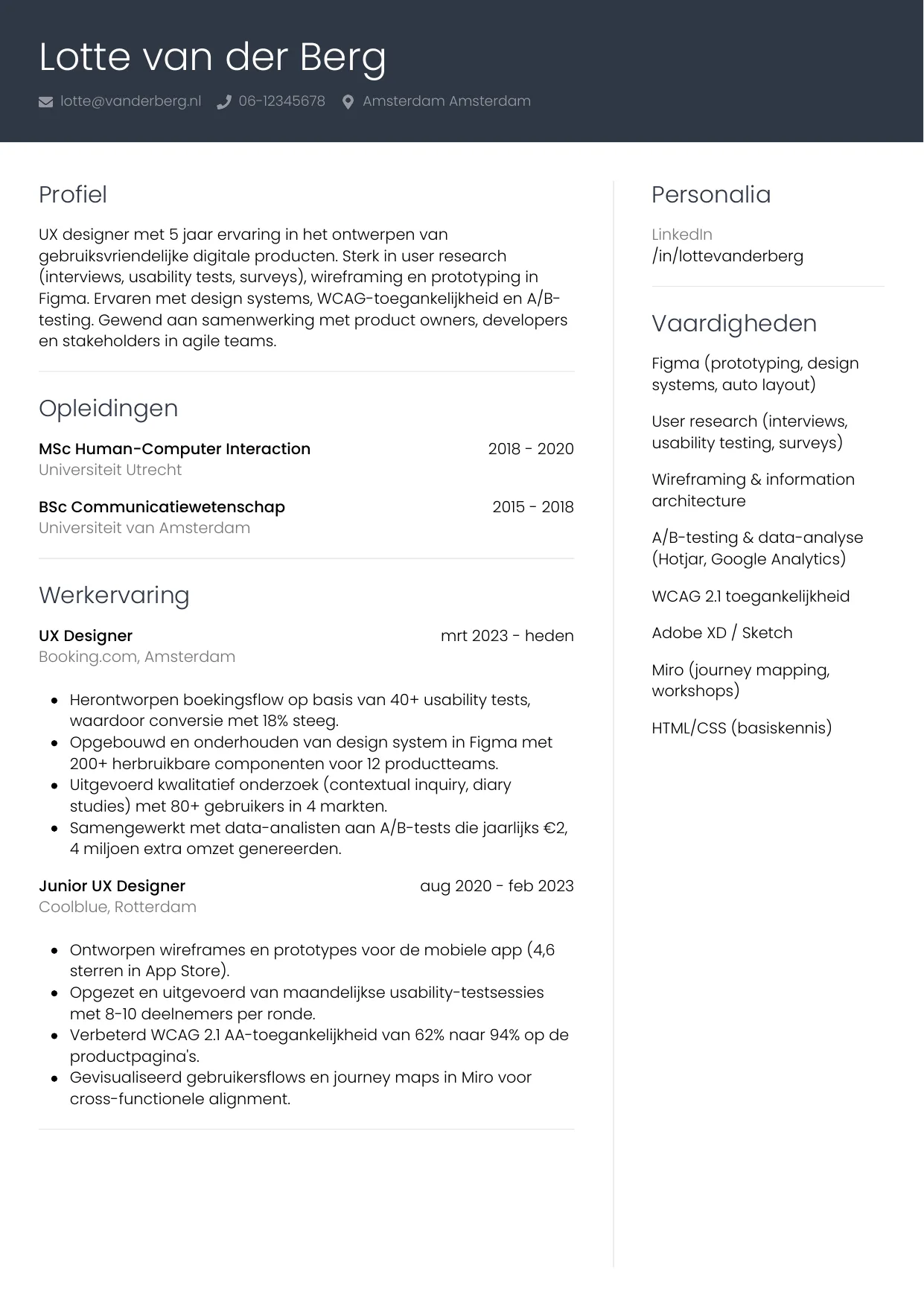 CV Professioneel voor ux designer