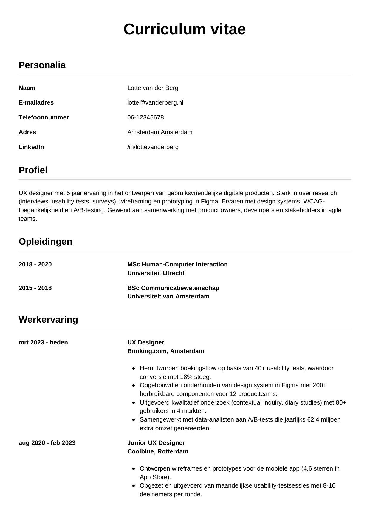 CV Simpel voor ux designer