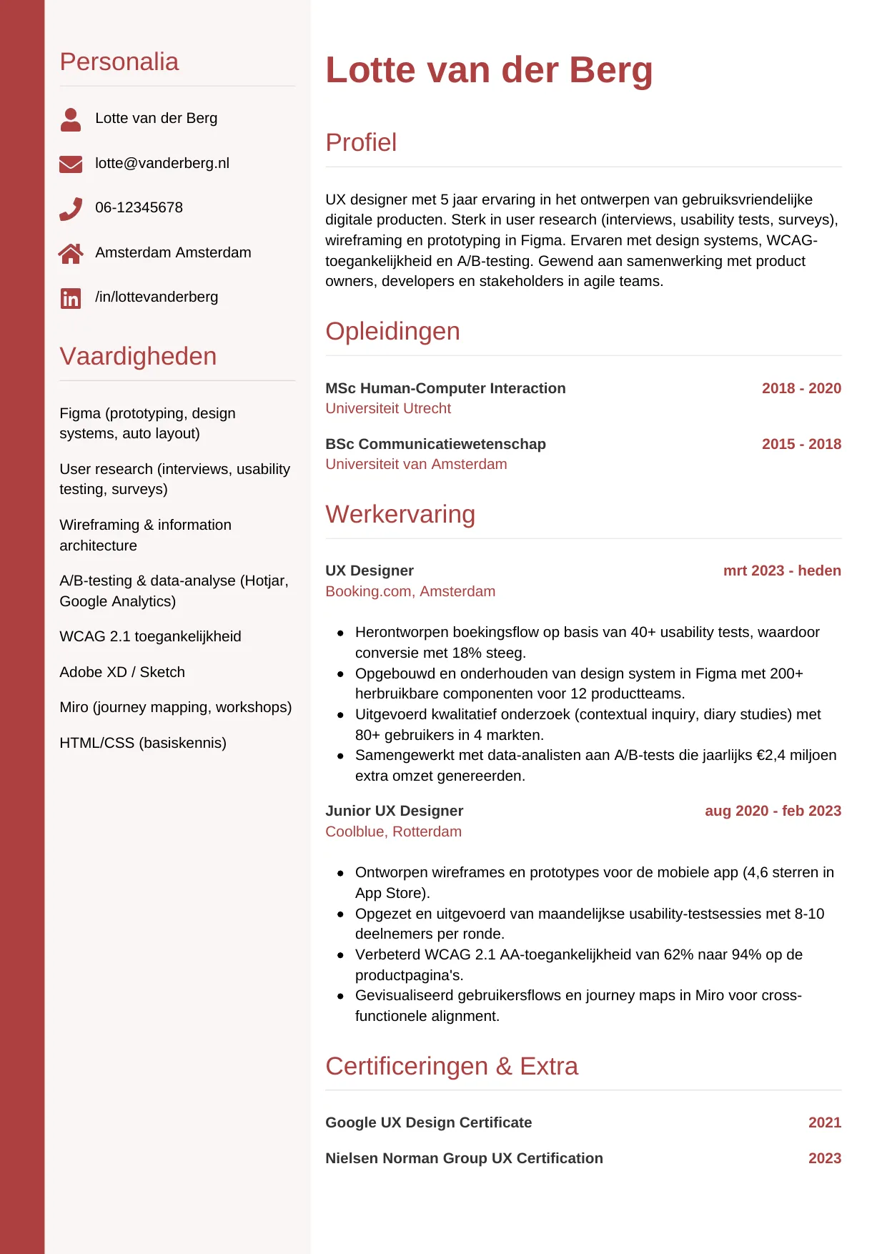 CV Verticaal voor ux designer
