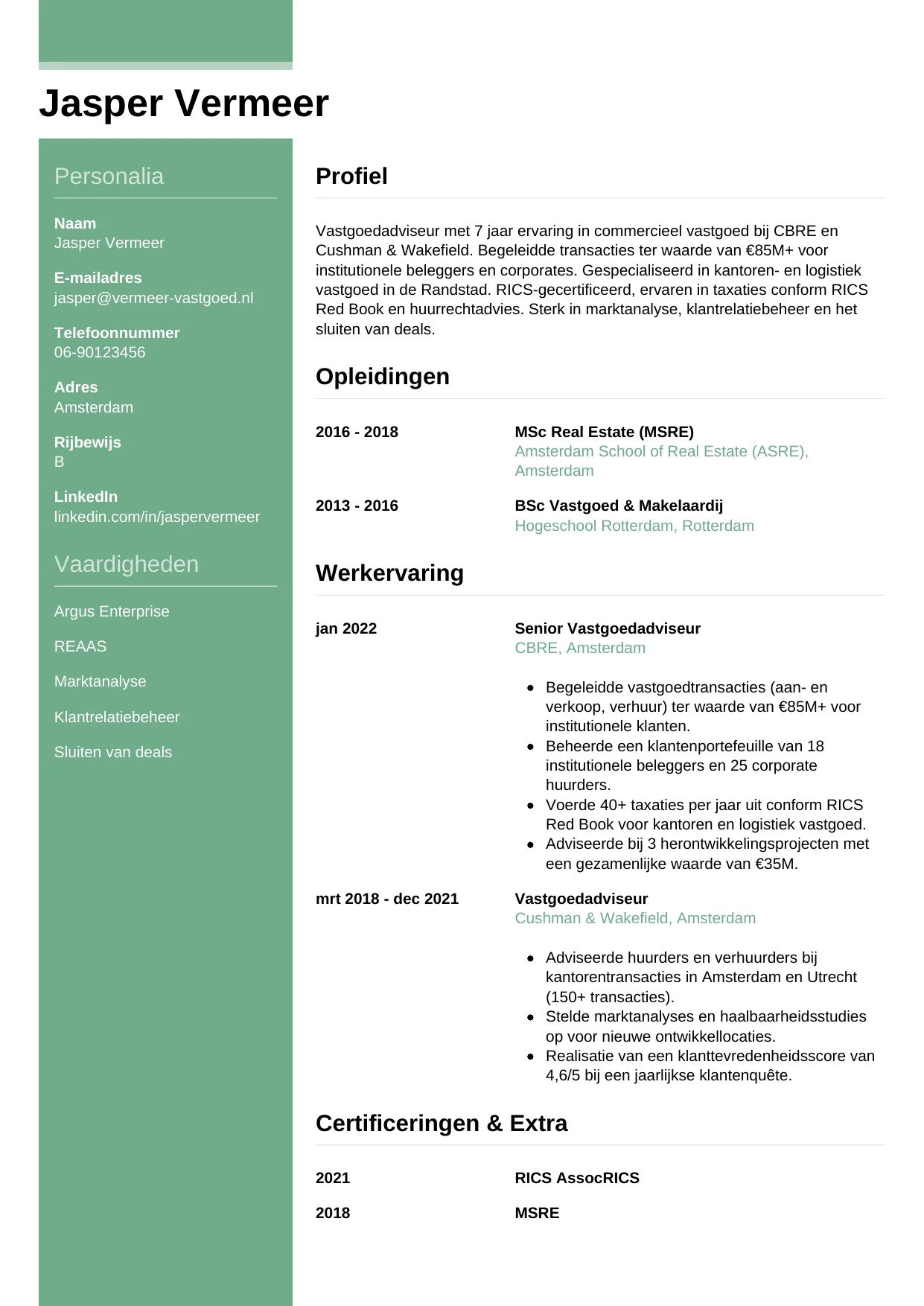 CV Casual voor vastgoedadviseur