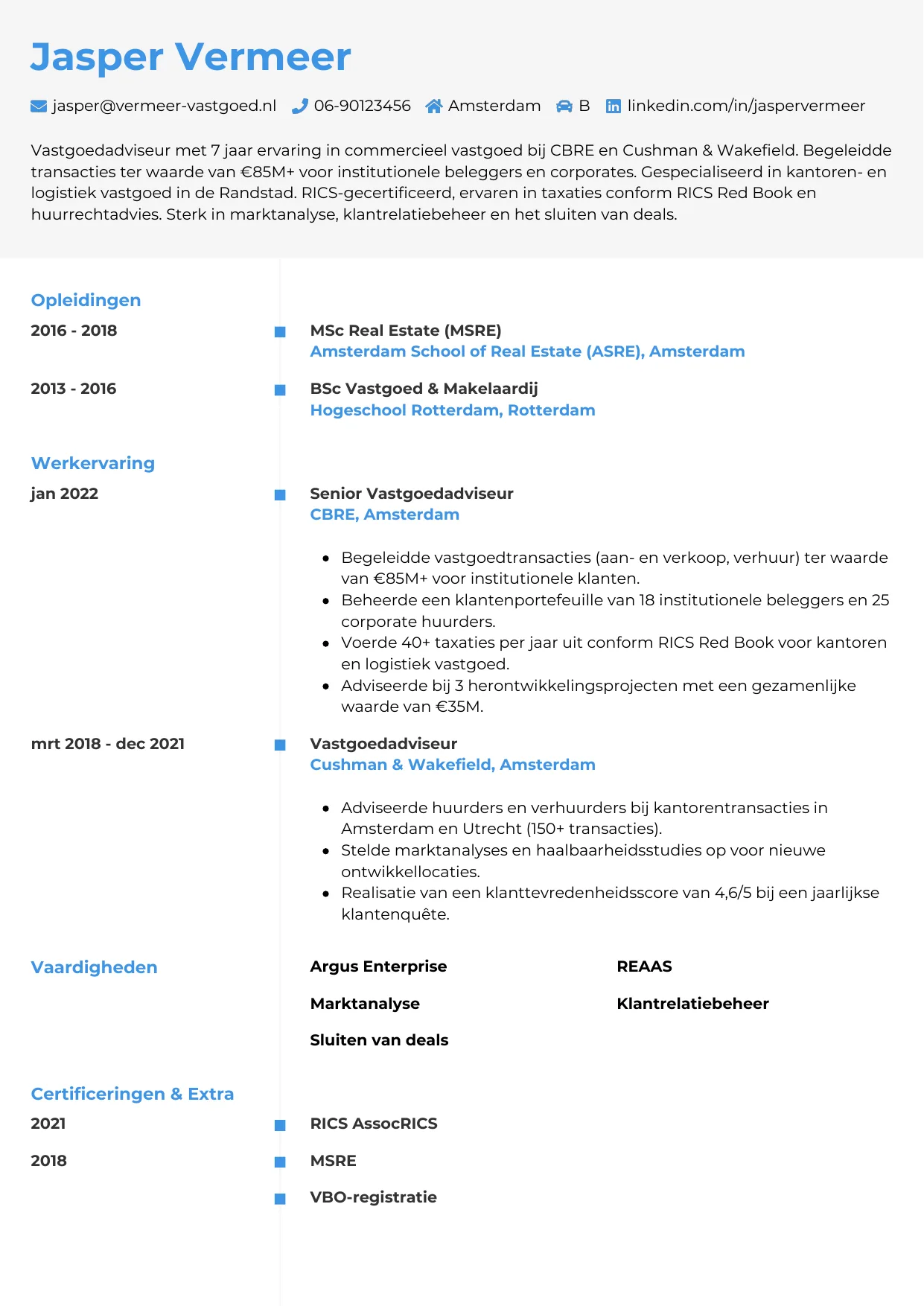 CV Chrono voor vastgoedadviseur