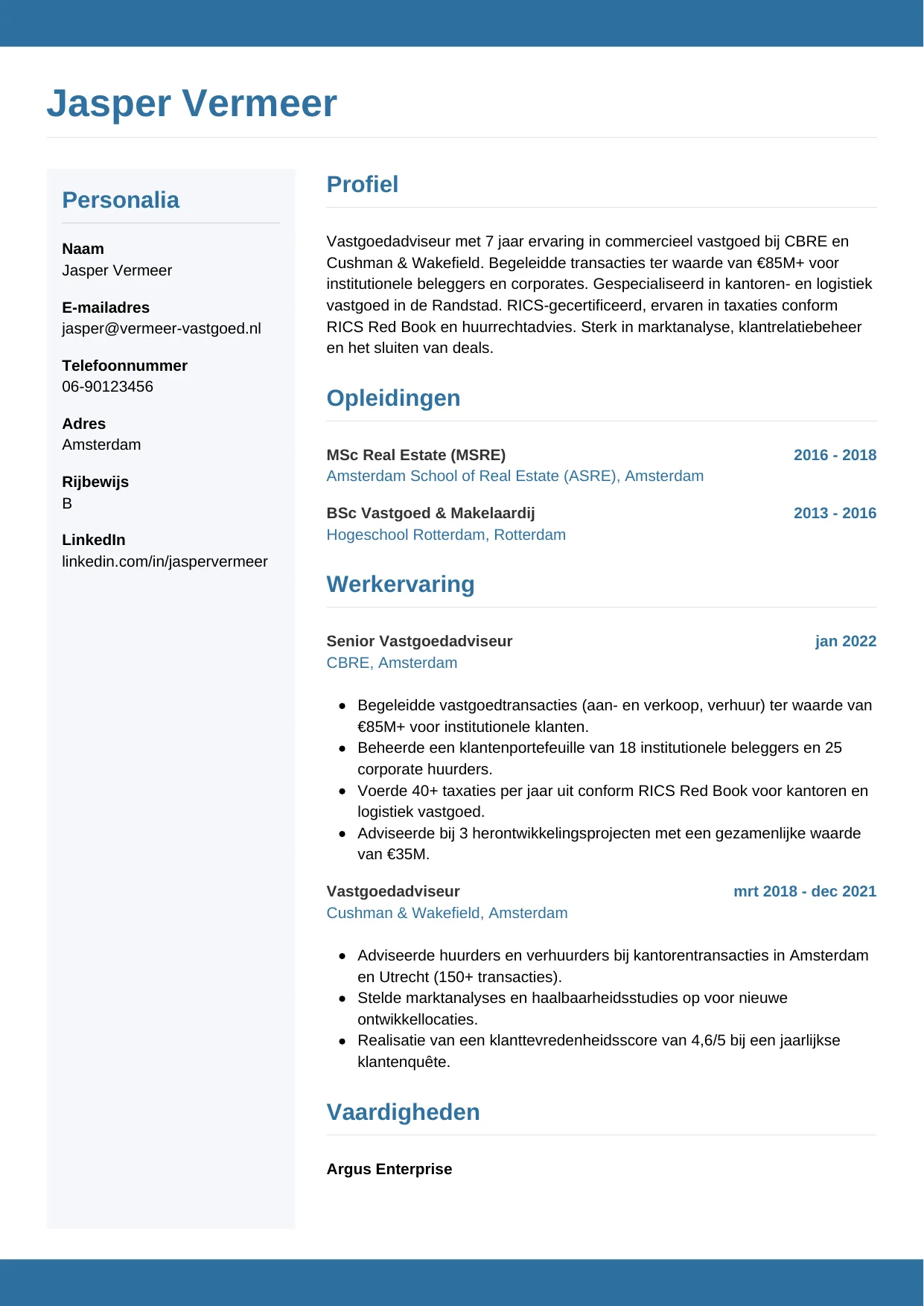 CV Horizontaal voor vastgoedadviseur