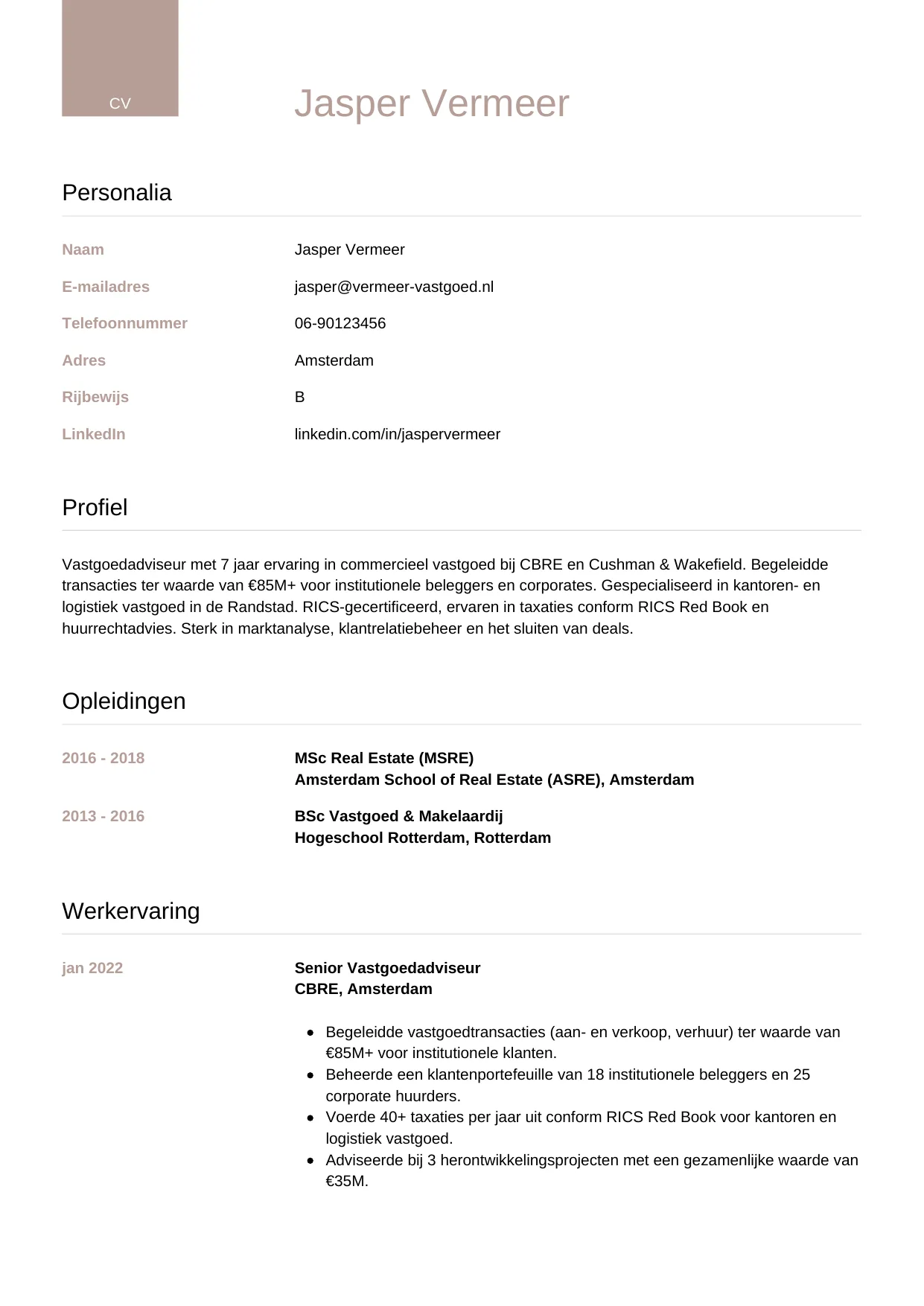 CV Luxe voor vastgoedadviseur