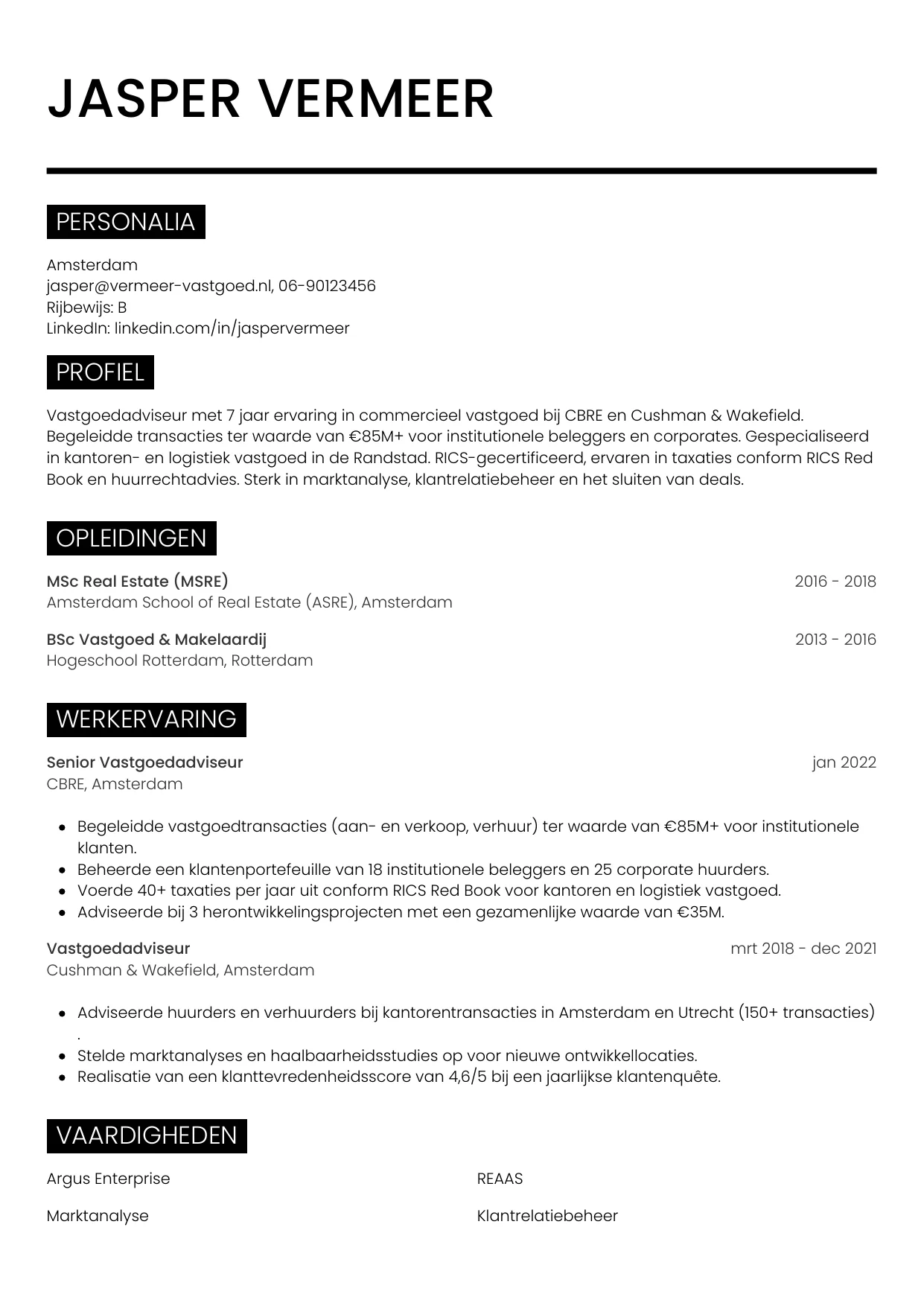 CV Metro voor vastgoedadviseur