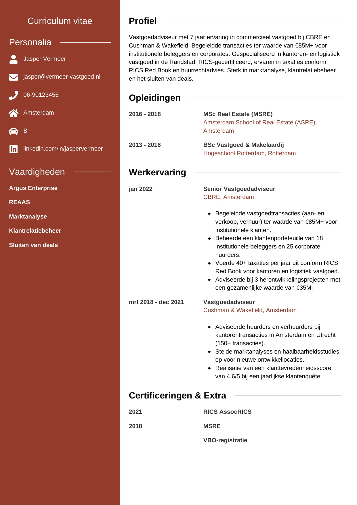 CV Modern voor vastgoedadviseur
