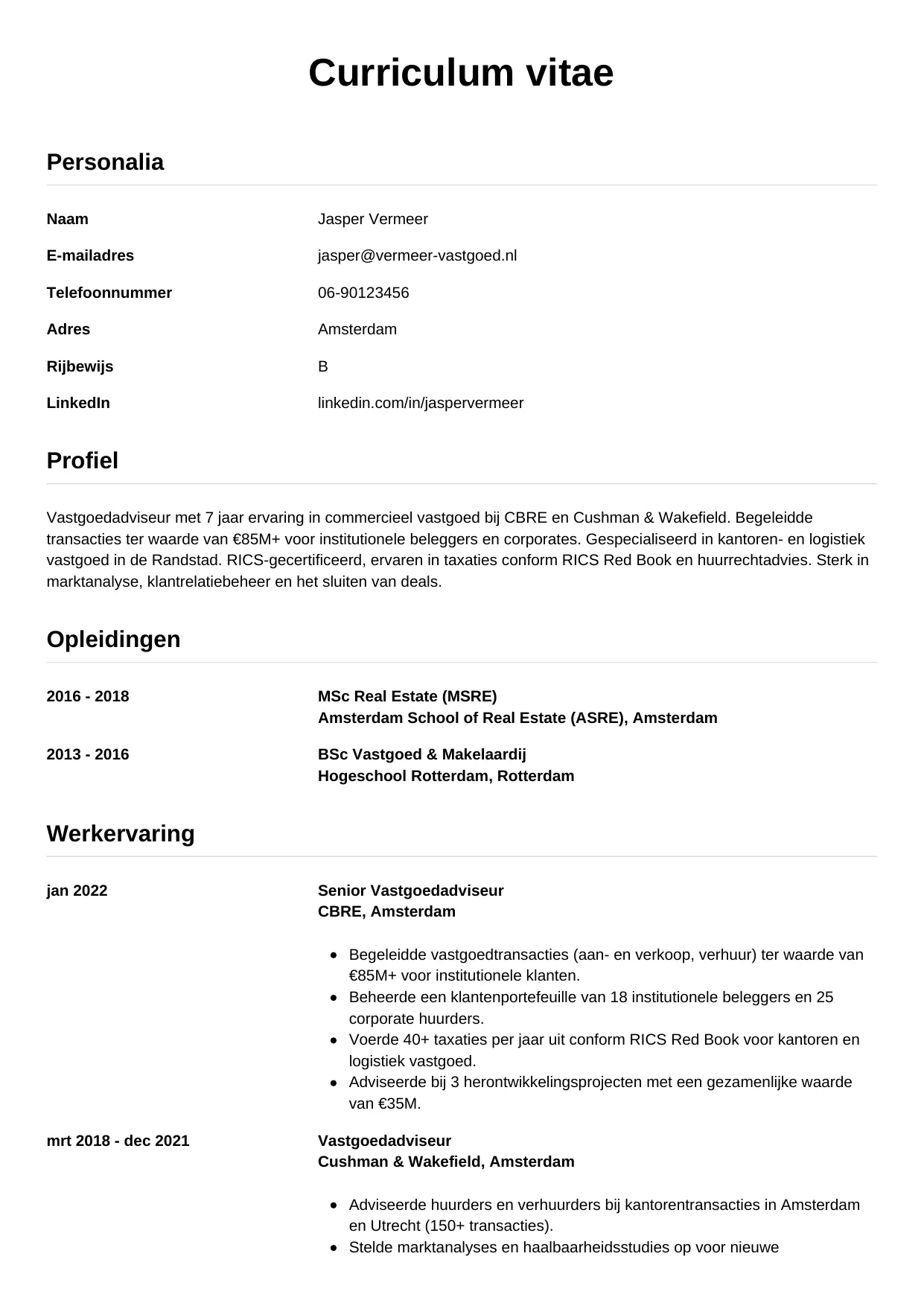 CV Simpel voor vastgoedadviseur