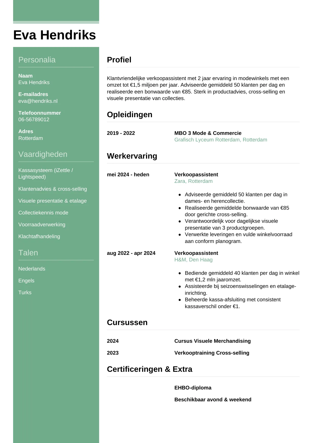 CV Casual voor verkoopassistent