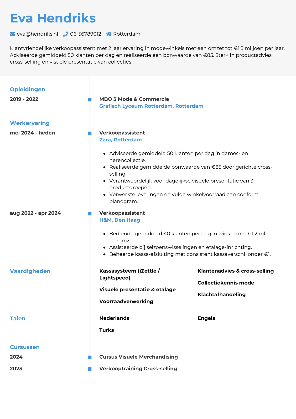 CV Chrono voor verkoopassistent
