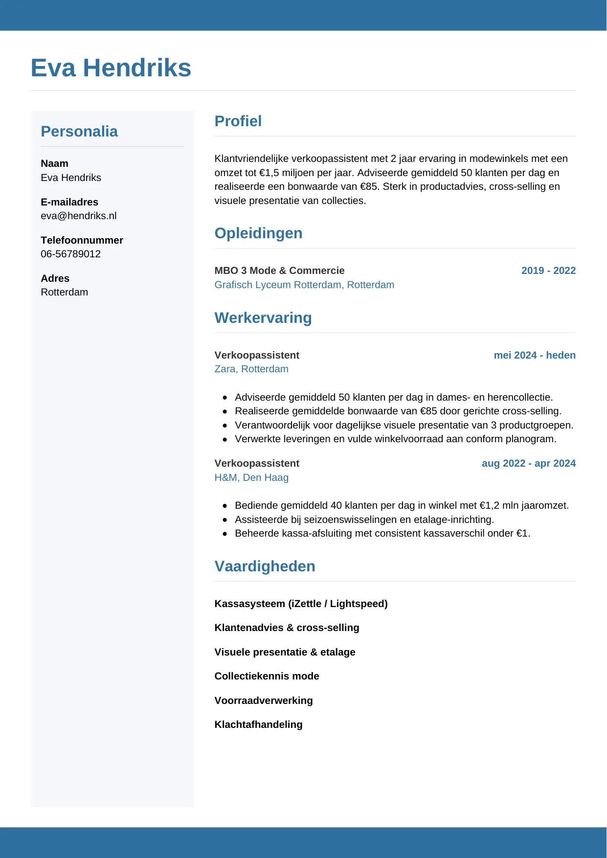 CV Horizontaal voor verkoopassistent