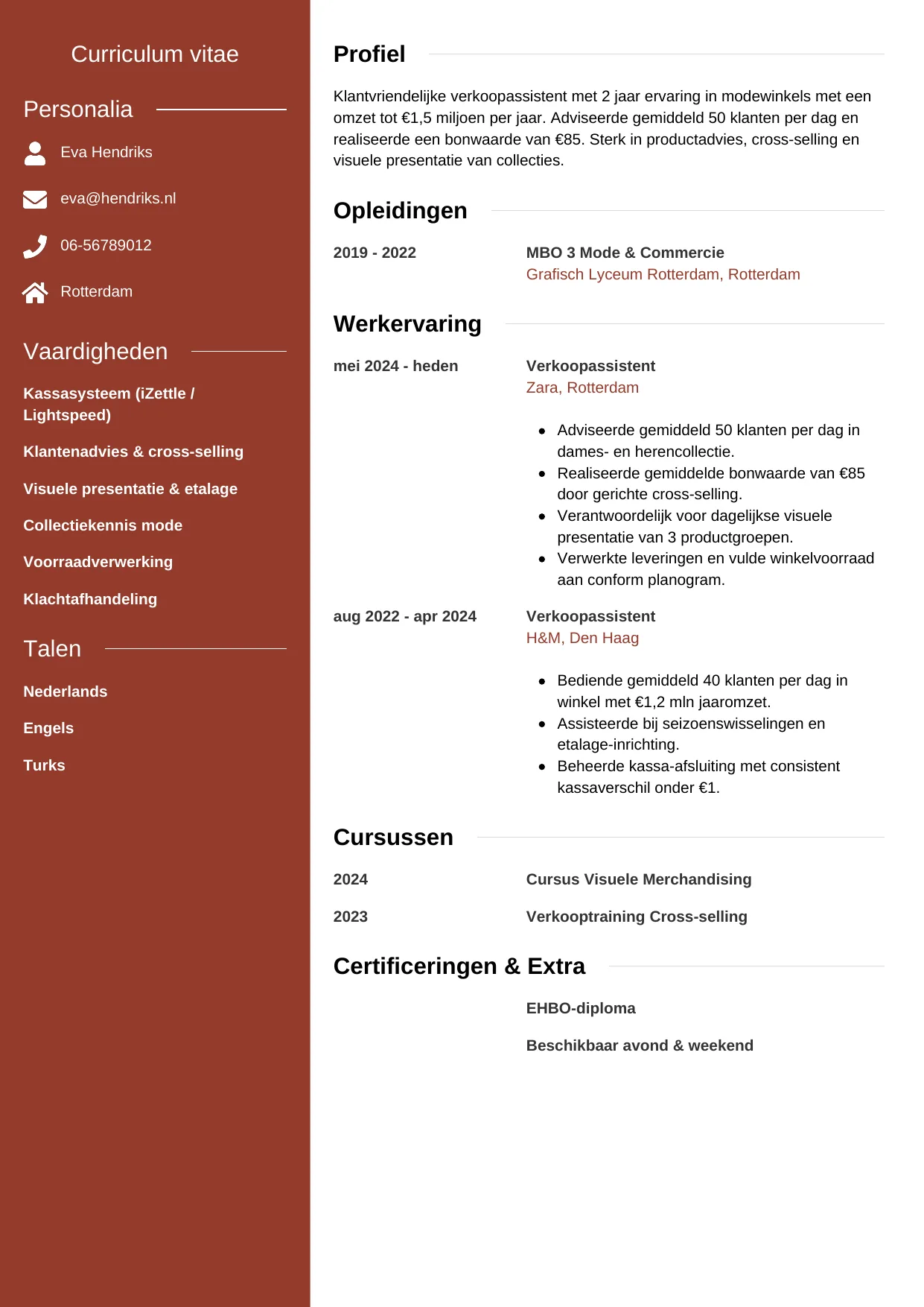 CV Modern voor verkoopassistent