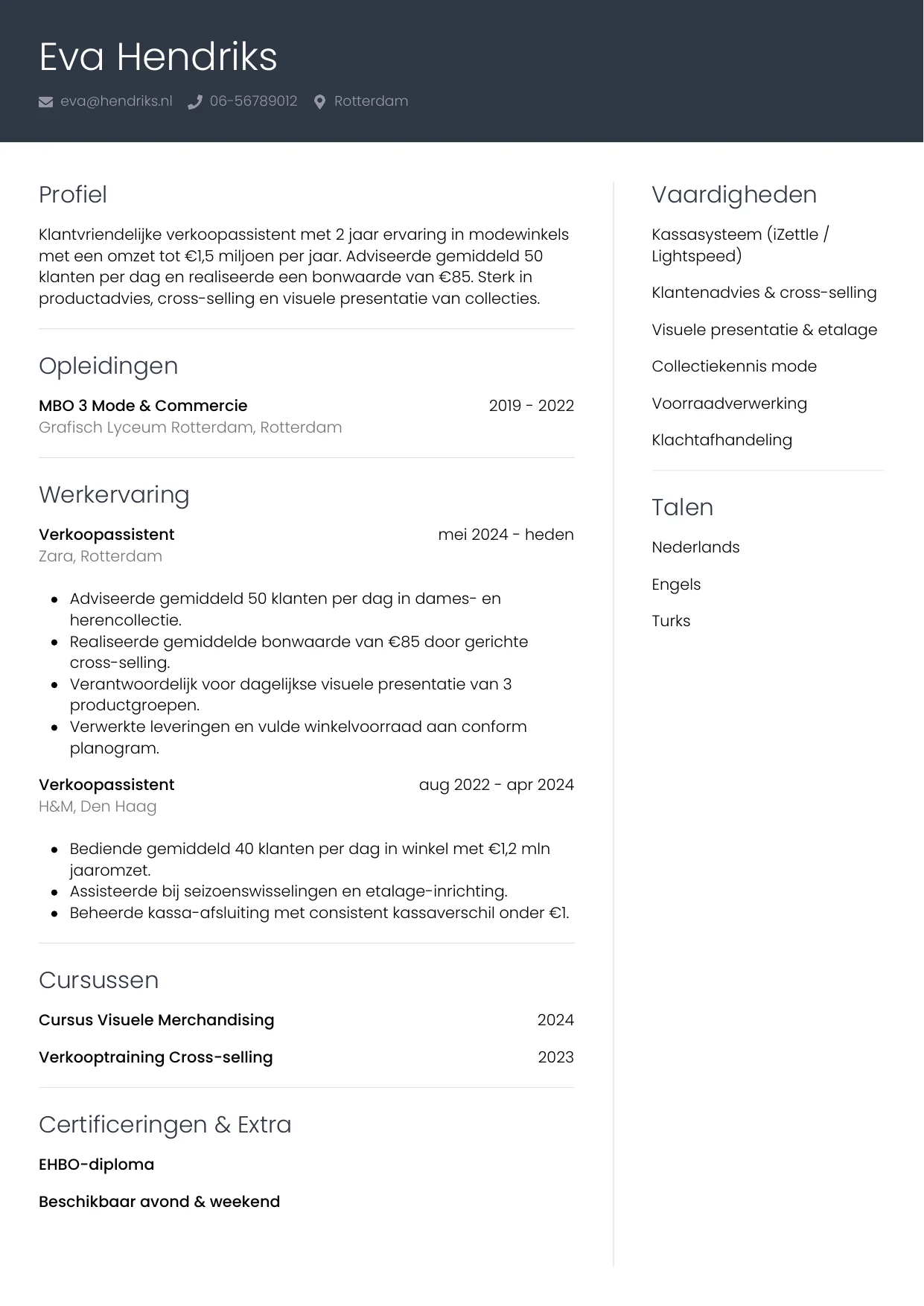 CV Professioneel voor verkoopassistent