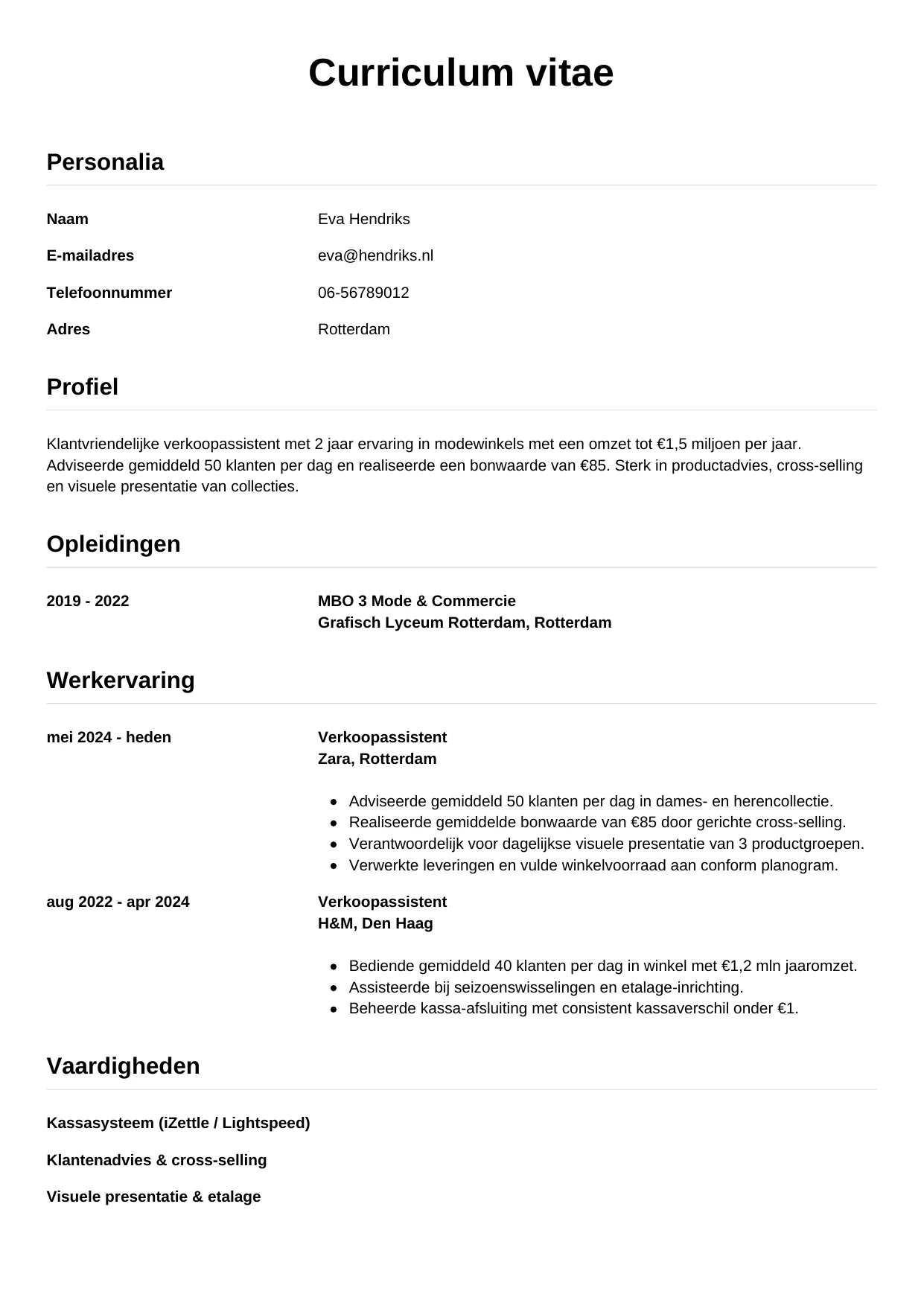 CV Simpel voor verkoopassistent