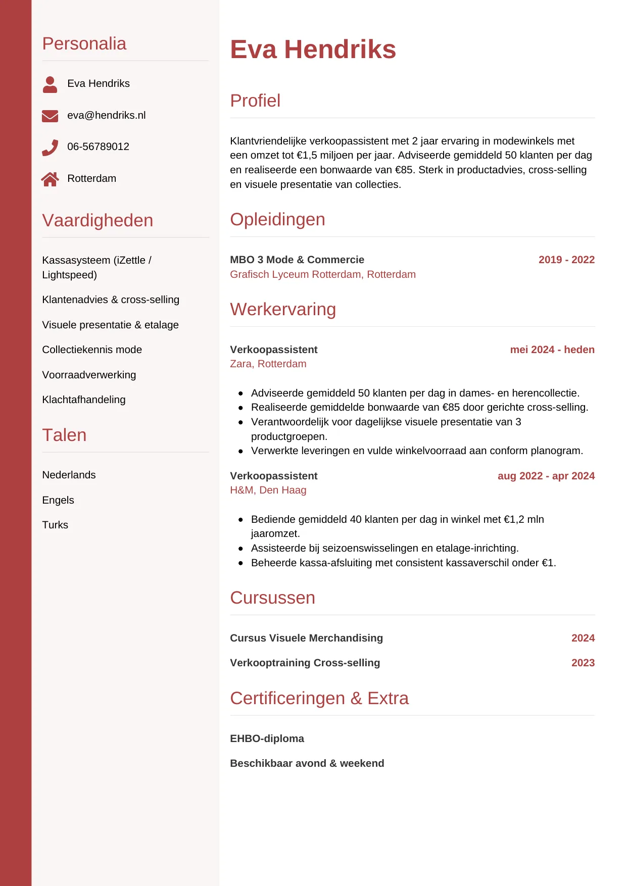 CV Verticaal voor verkoopassistent