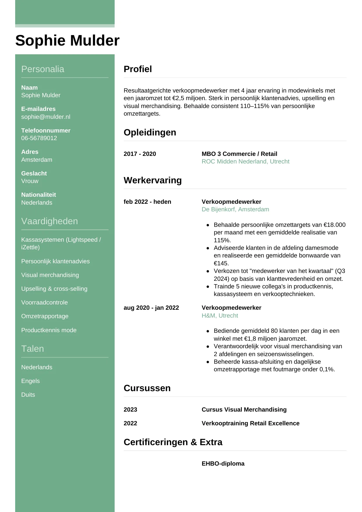 CV Casual voor verkoopmedewerker