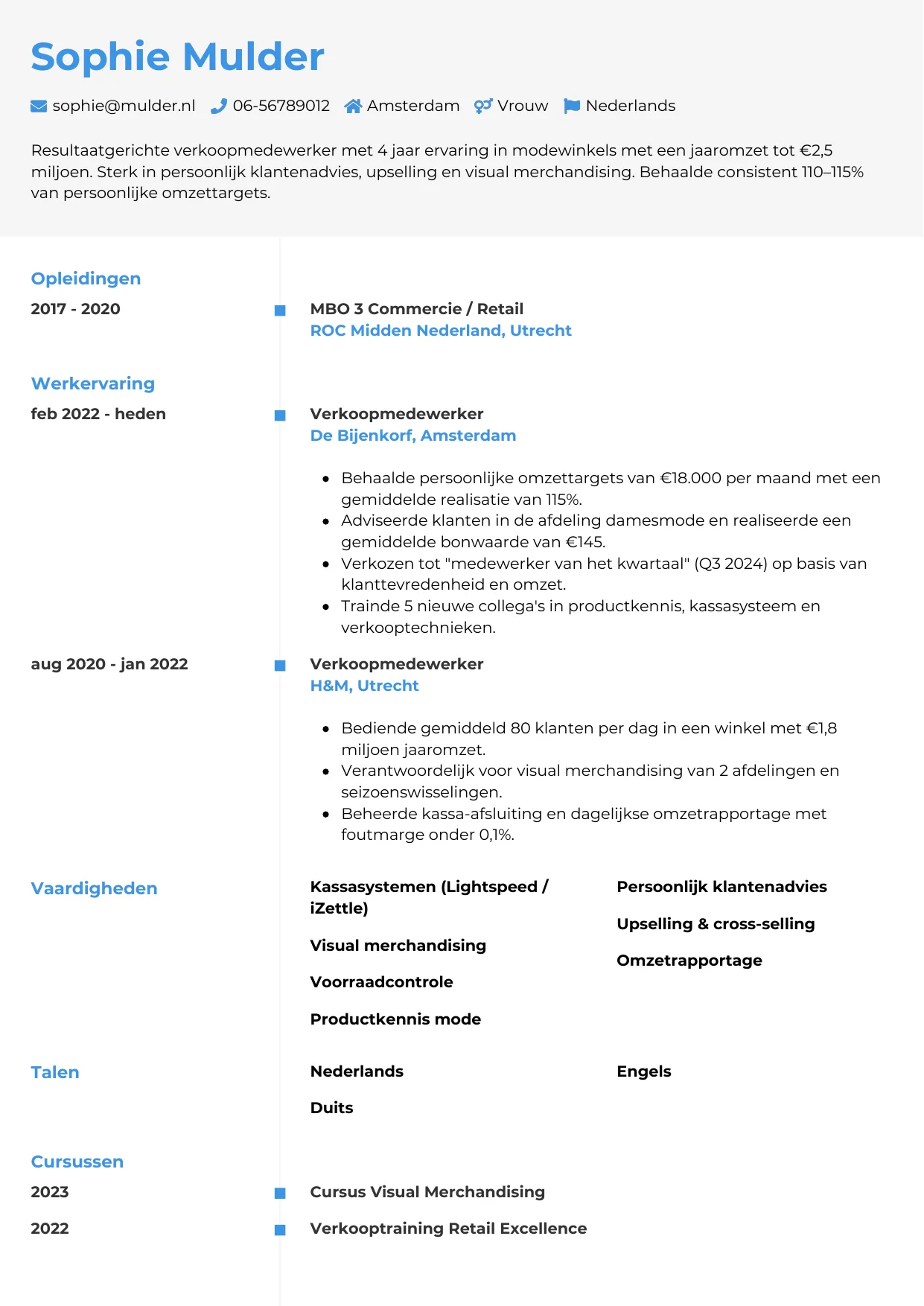 CV Chrono voor verkoopmedewerker