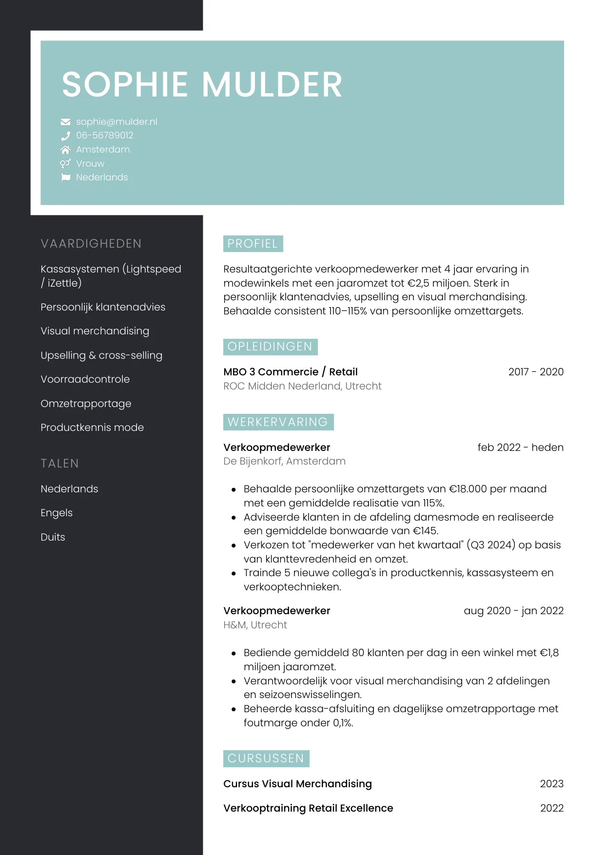 CV Elegant voor verkoopmedewerker