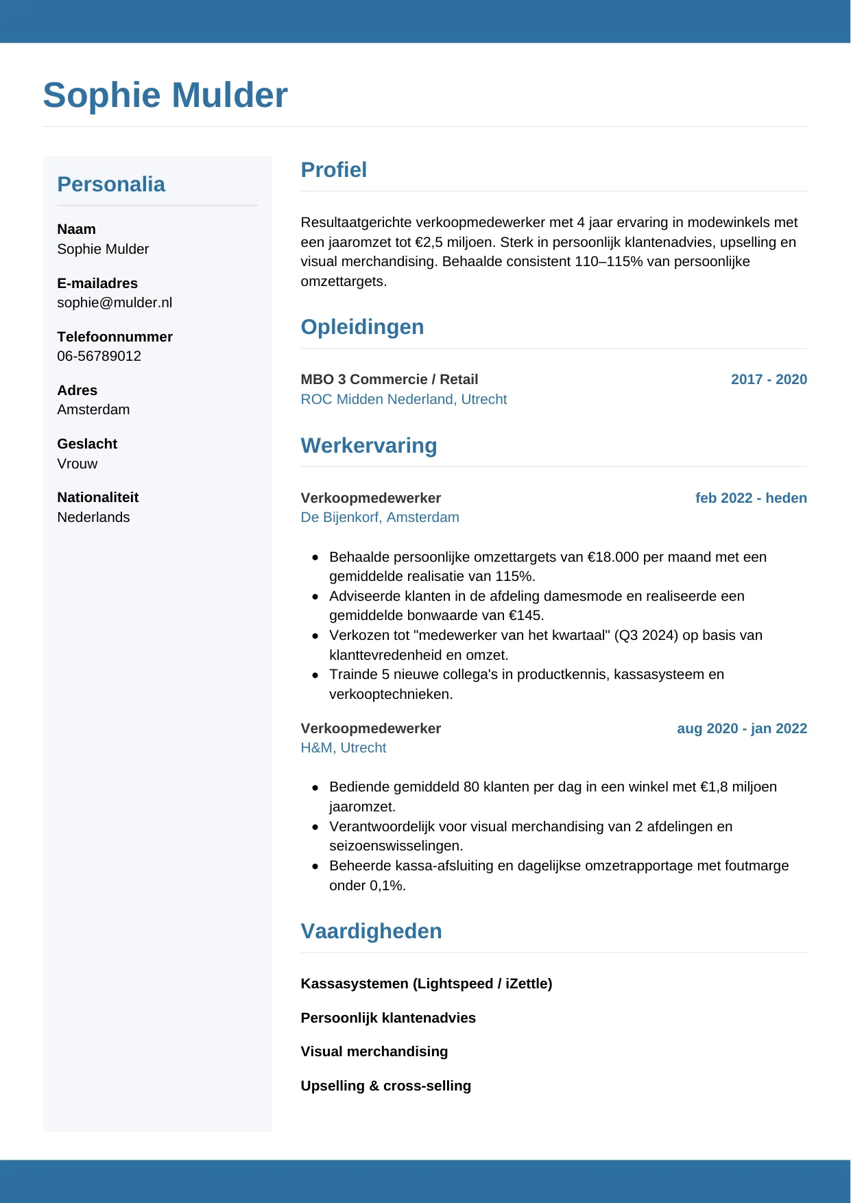 CV Horizontaal voor verkoopmedewerker