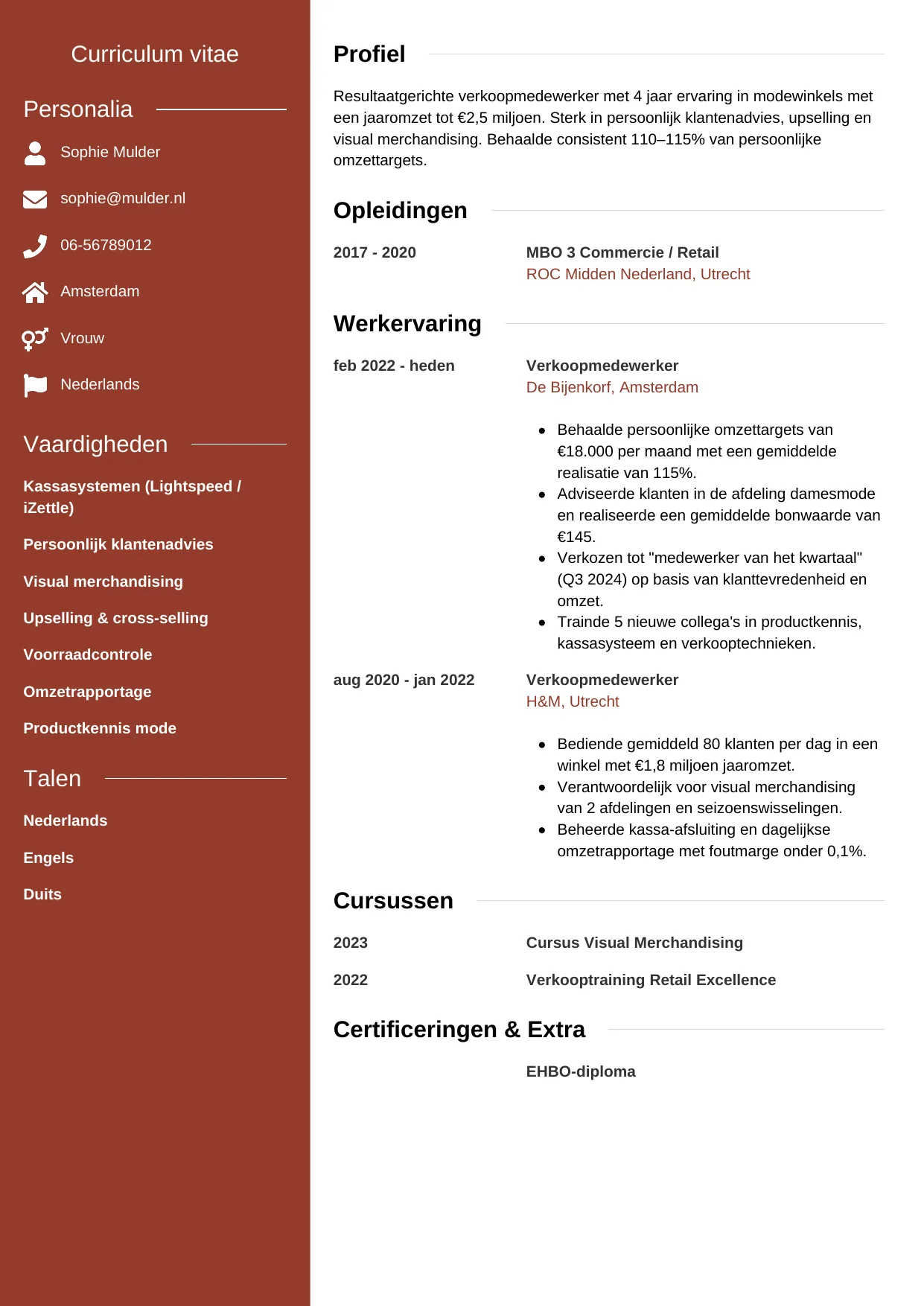 CV Modern voor verkoopmedewerker