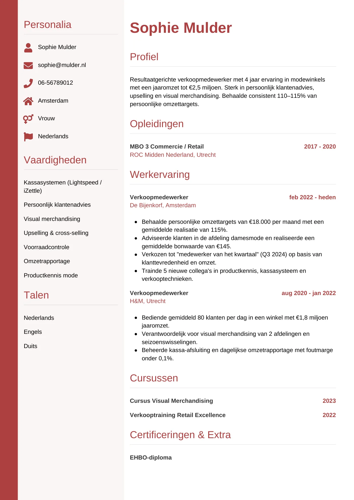 CV Verticaal voor verkoopmedewerker