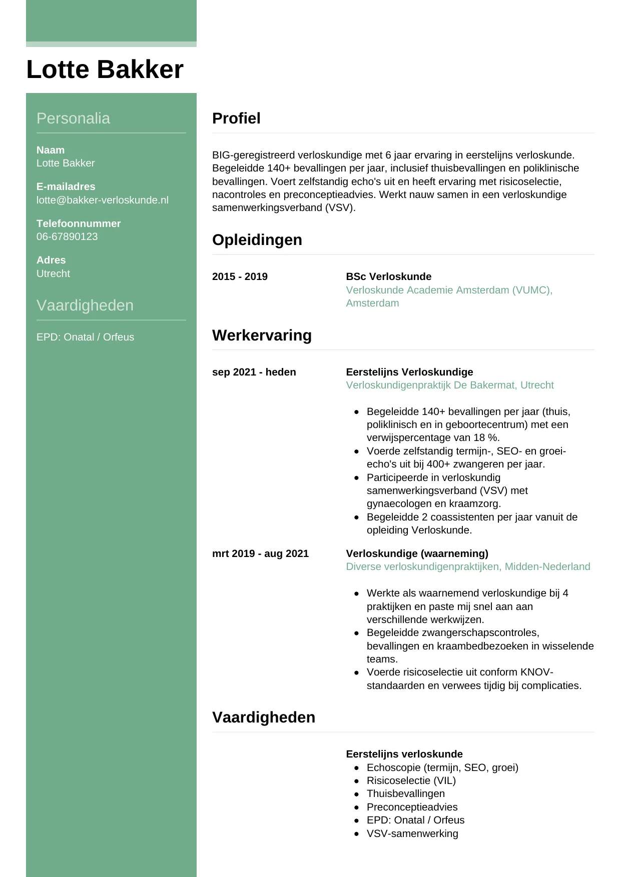 CV Casual voor verloskundige