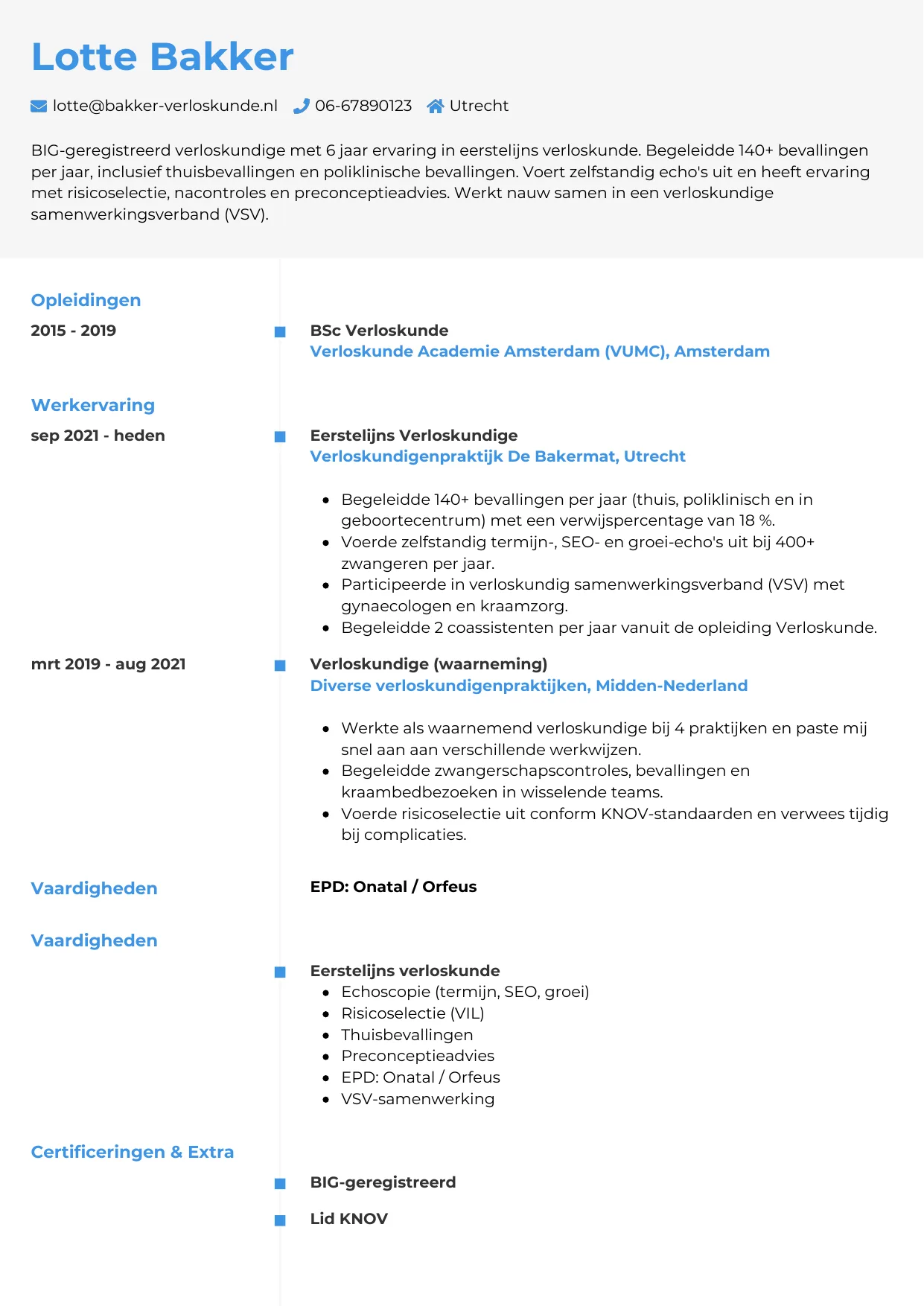 CV Chrono voor verloskundige