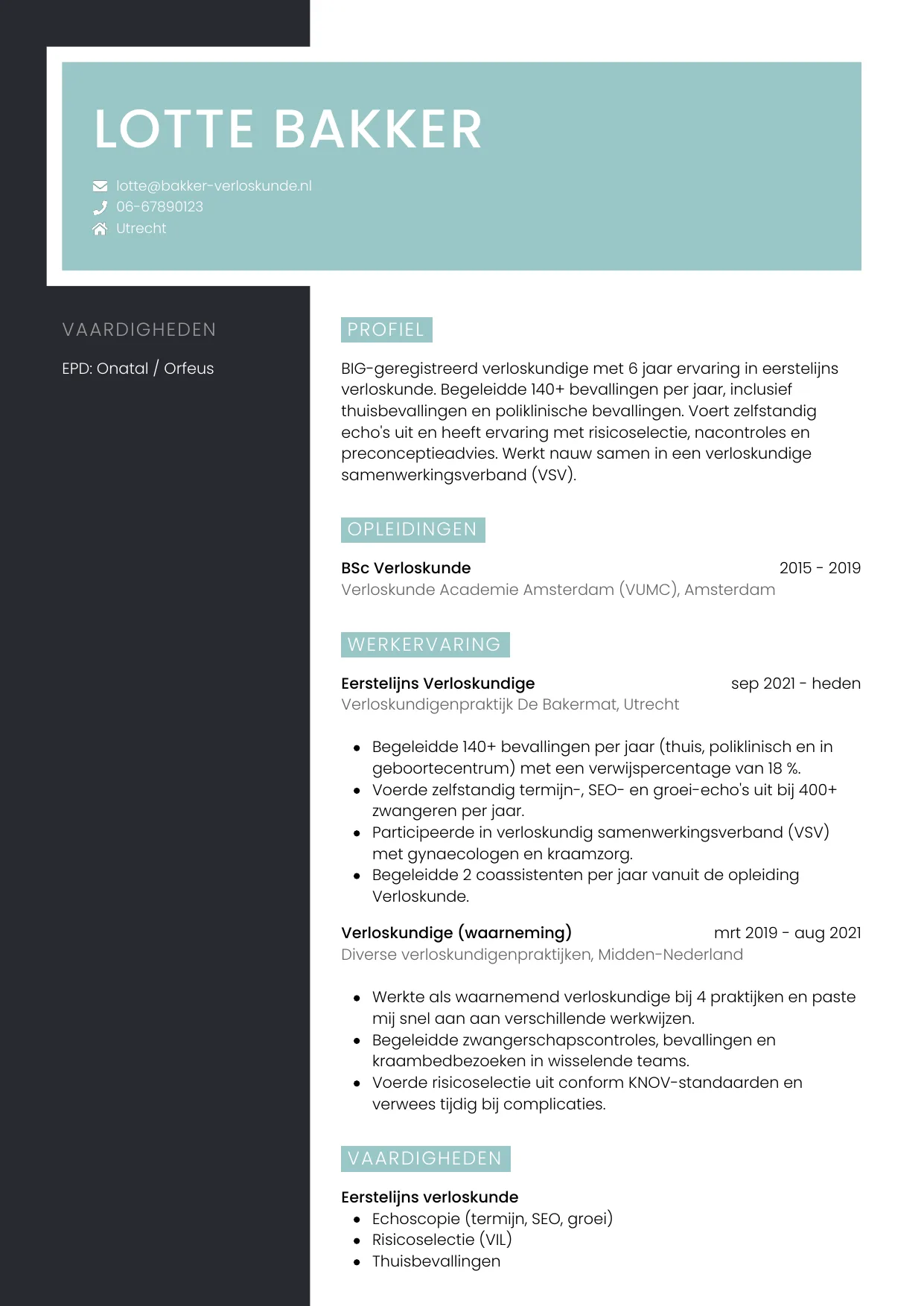 CV Elegant voor verloskundige