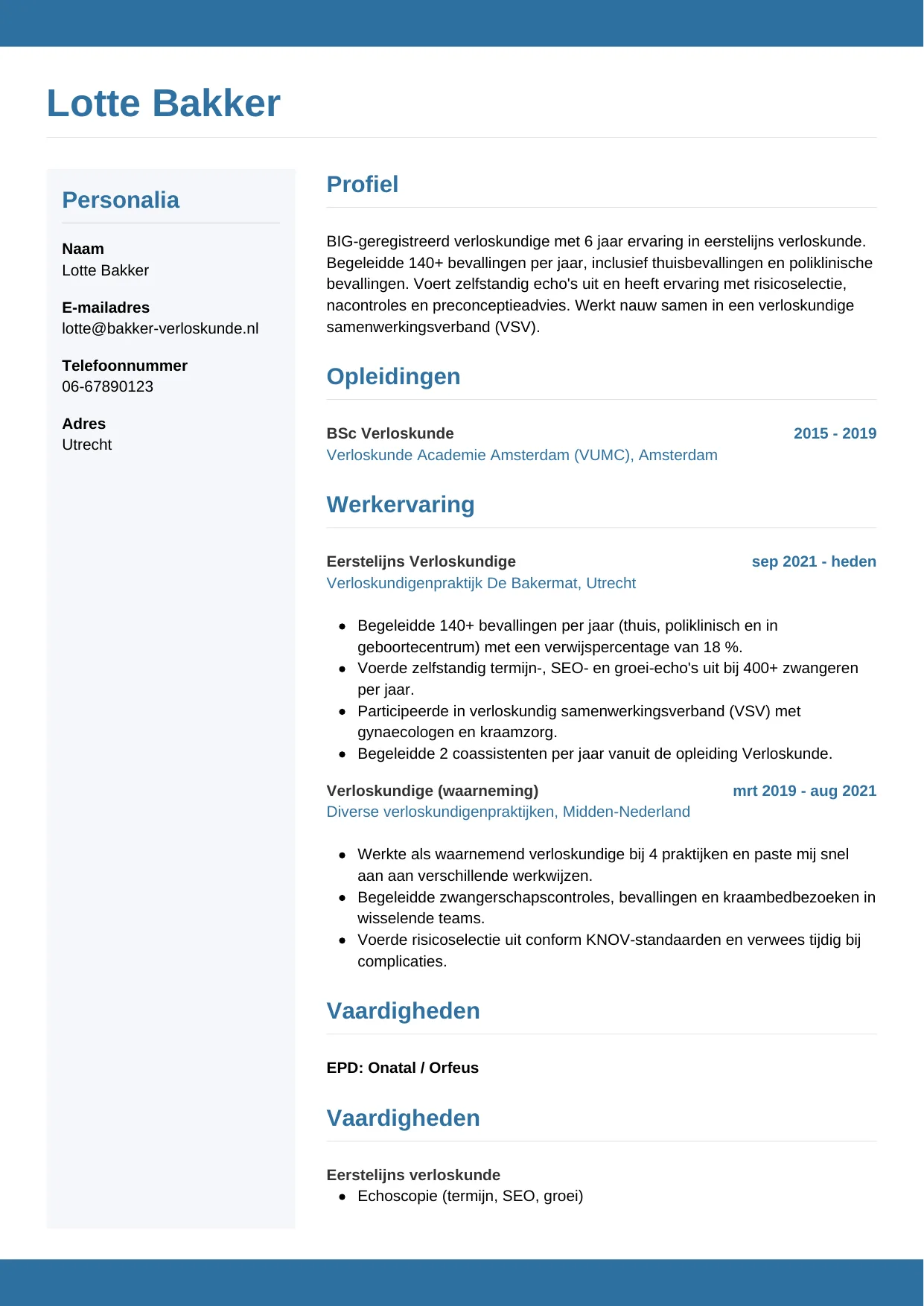 CV Horizontaal voor verloskundige