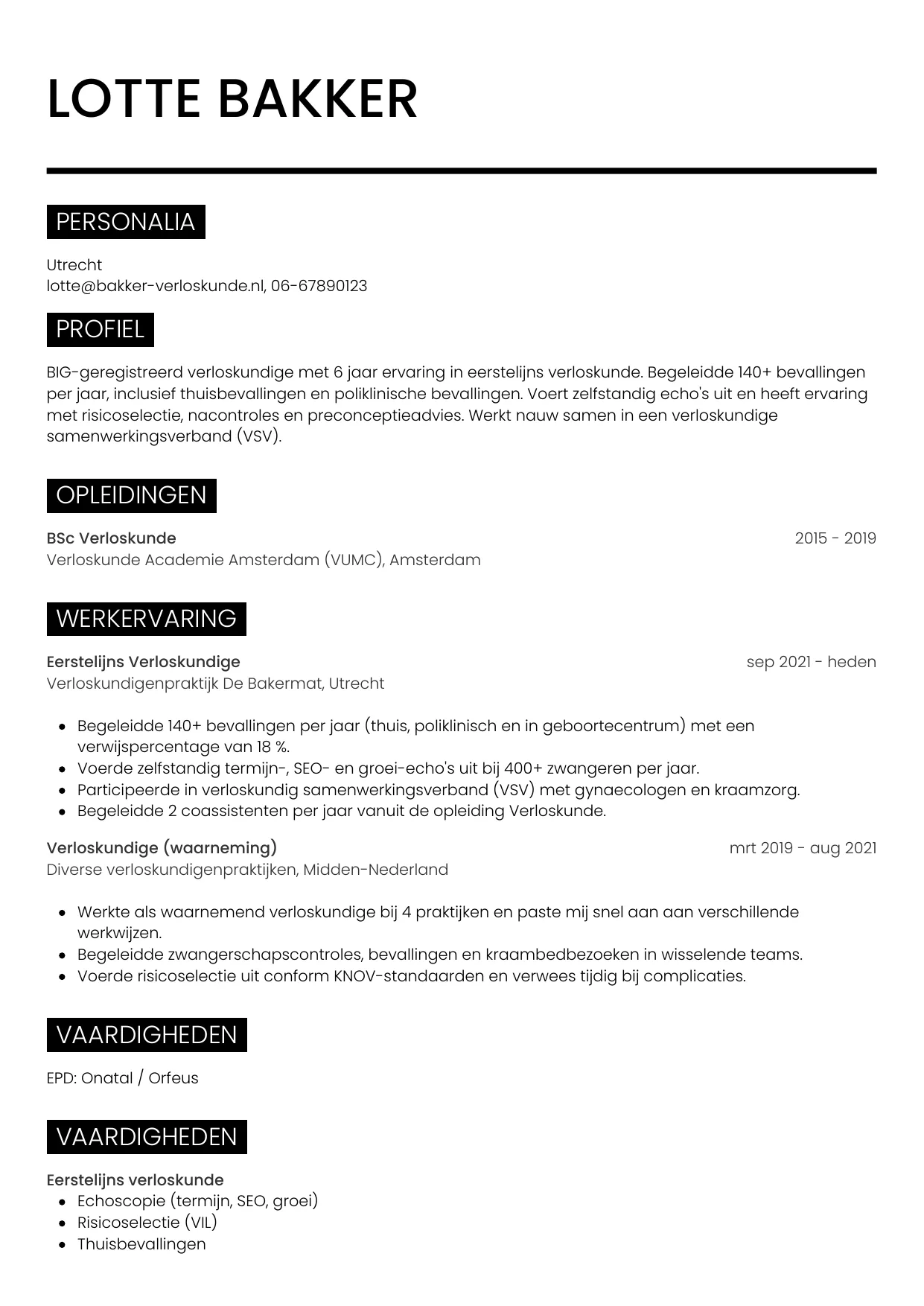 CV Metro voor verloskundige