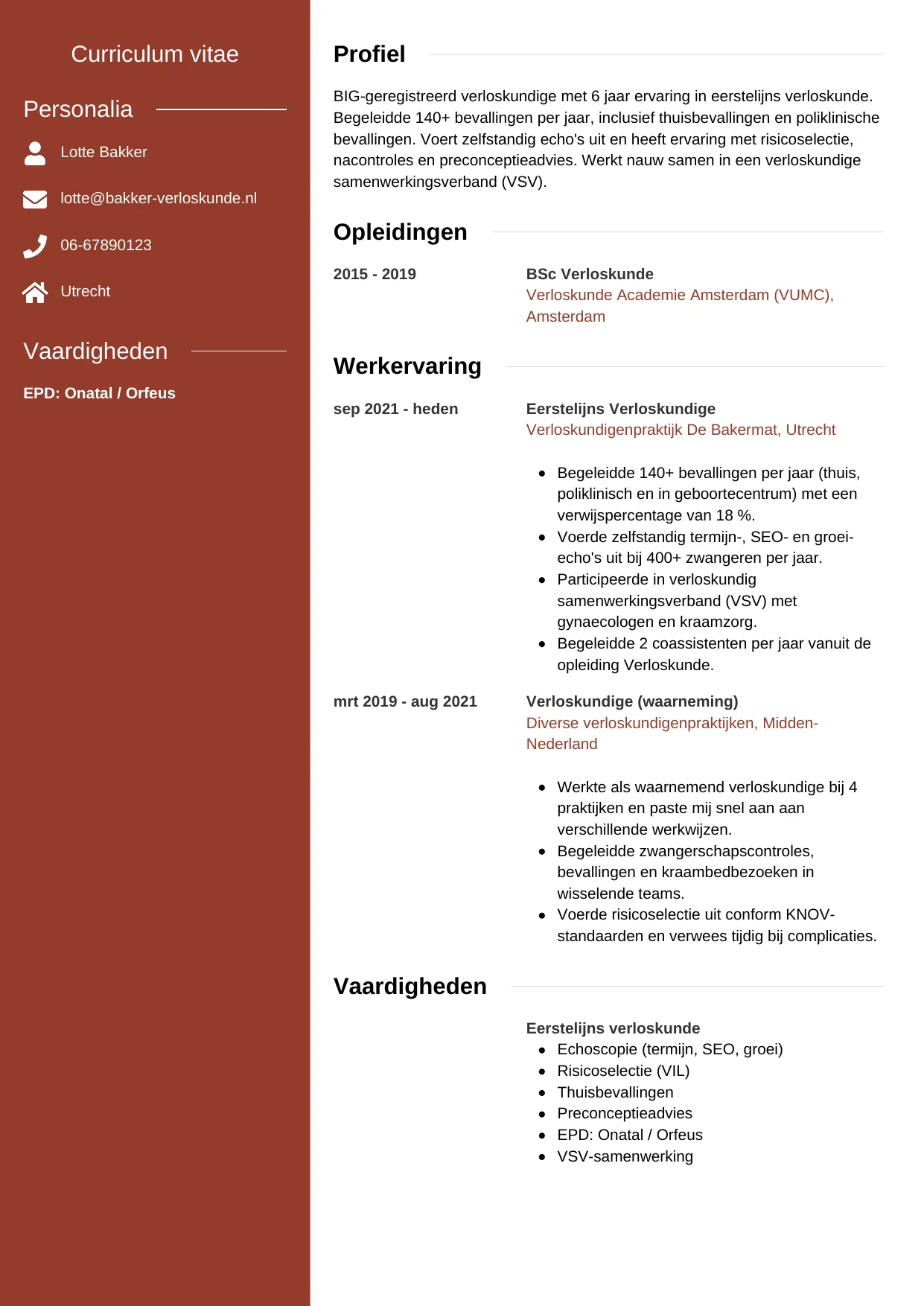 CV Modern voor verloskundige